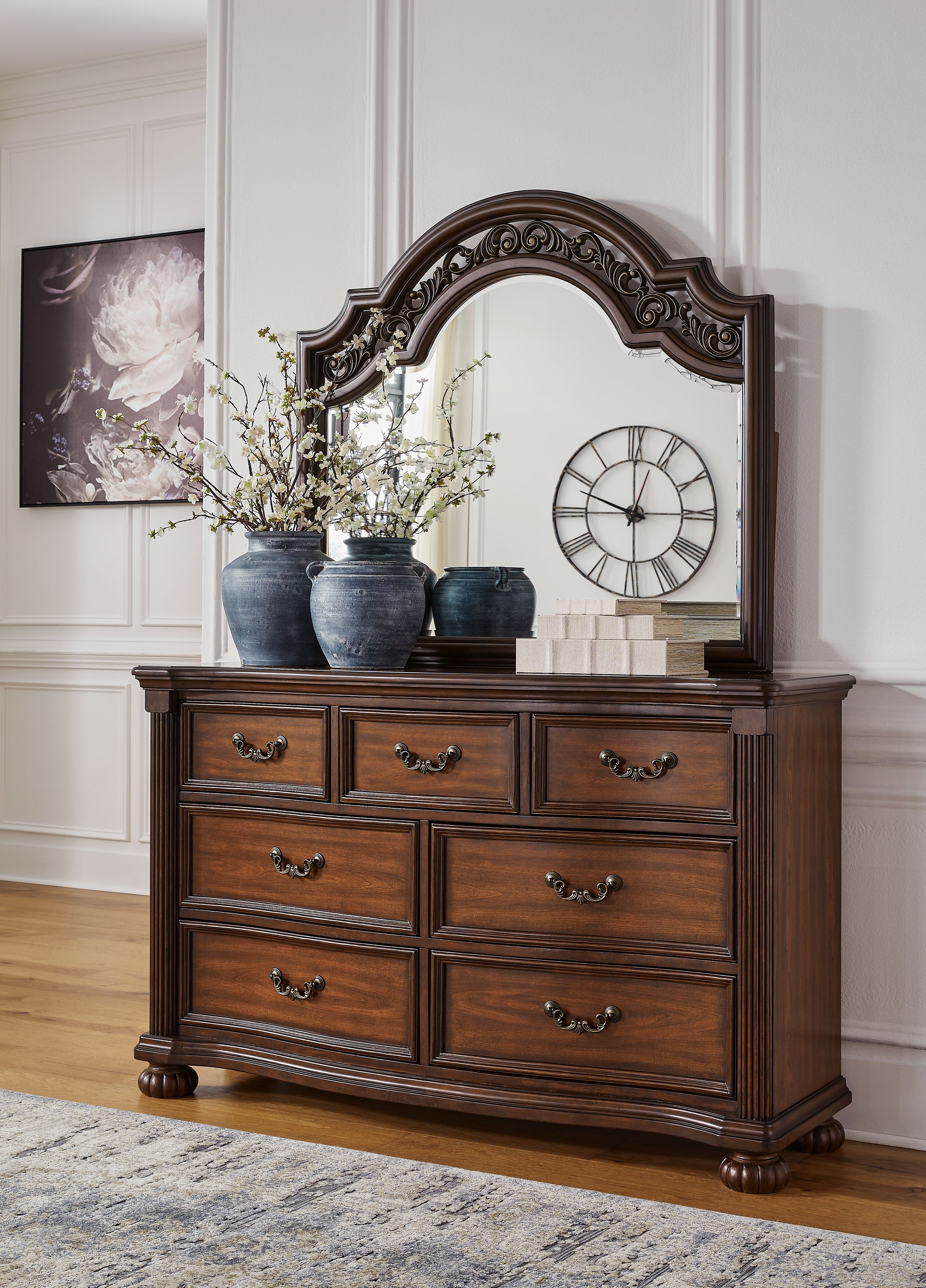 Lavinton - 8 Pc. - Dresser, Mirror, Chest, California King Poster Bed, 2 Nightstands - Brown