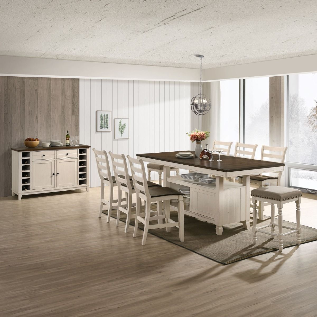 Tasnim - Counter Dining Table - Oak & Antique White, white