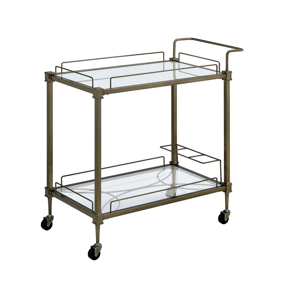 Aditya - Serving Cart - Mirrored & Antique Brass, gold