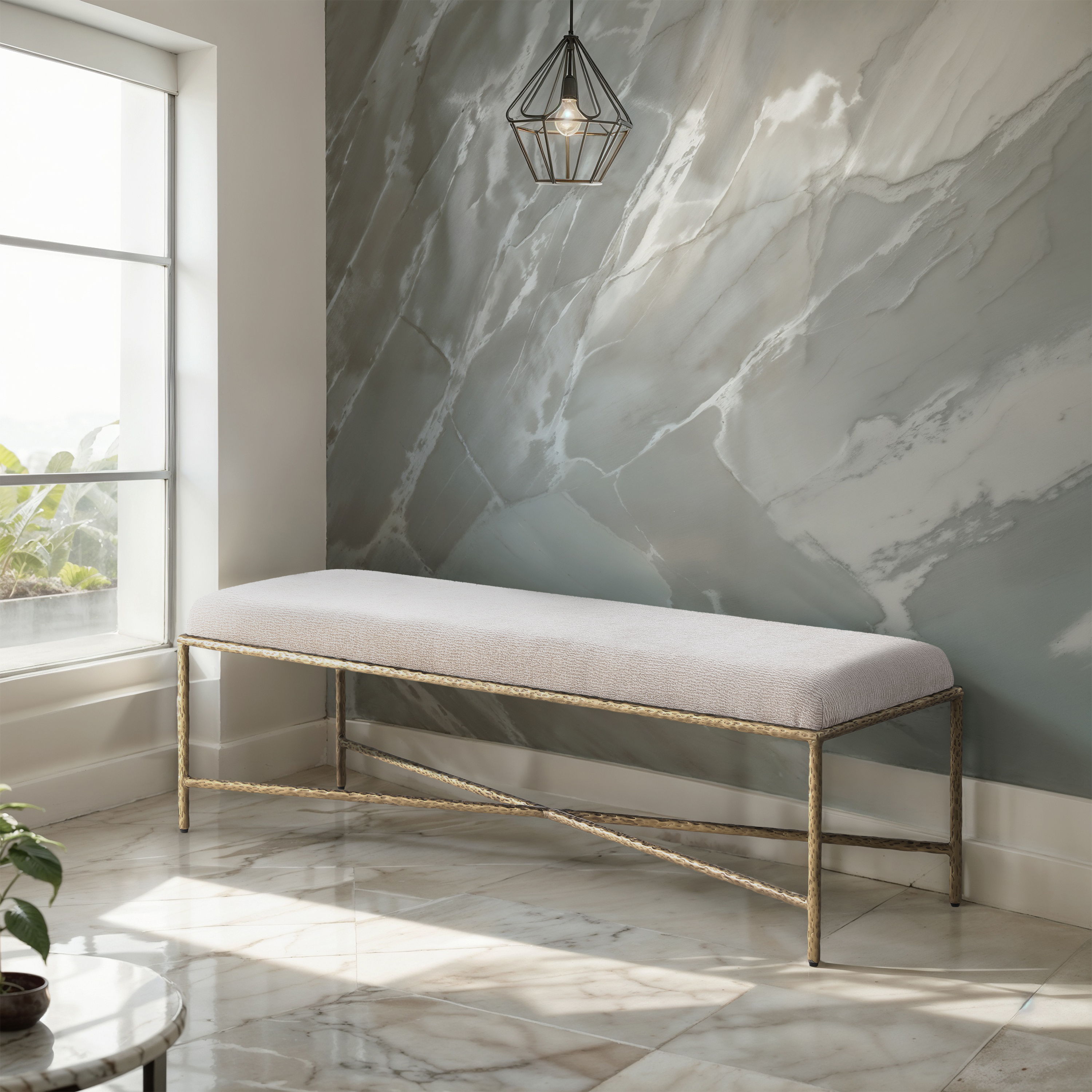 Valley - 54" Bench With Gold Frame - Beige