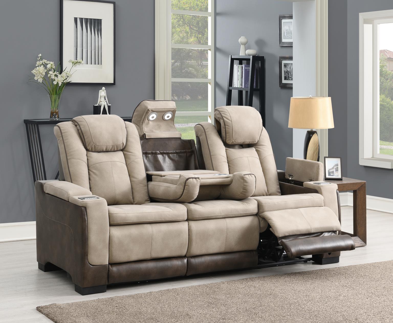 U78 - 3 Piece Living Room Set (Power Reclining Sofa & Power Reclining Loveseat, Power Reclining Chair) - Sand / Brown