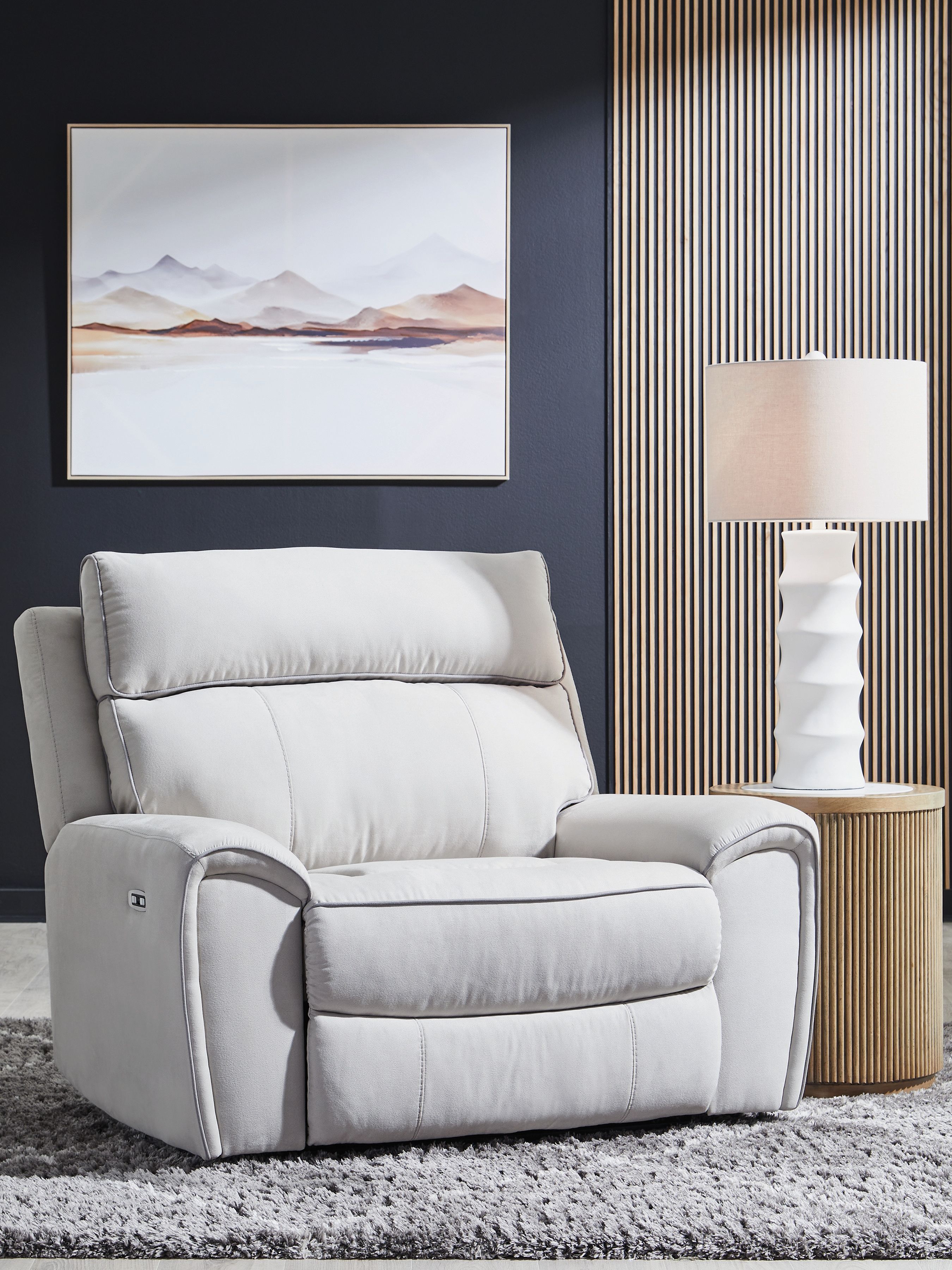 Ashley Furniture Social Pointe - Power Recliner / Adjustable Headrest - Pearl / Ash - Image 2