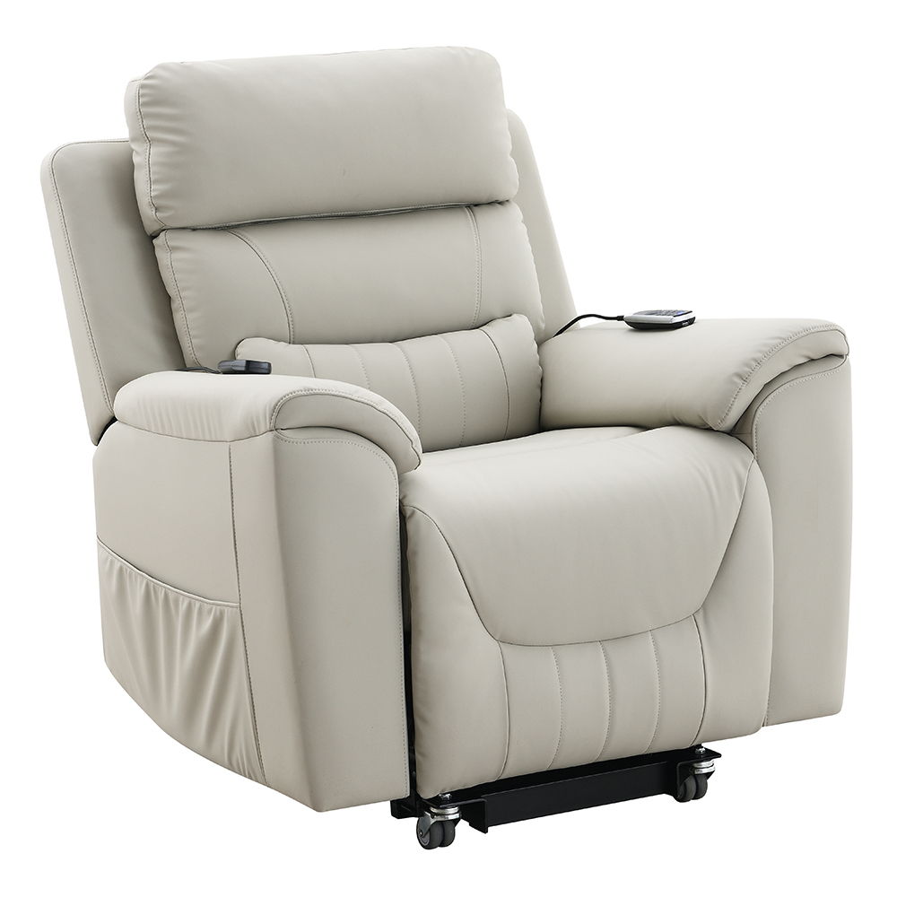 Marsha - Power Recliner With Lift & Massage - Light Gray Leather, light gray, view 2