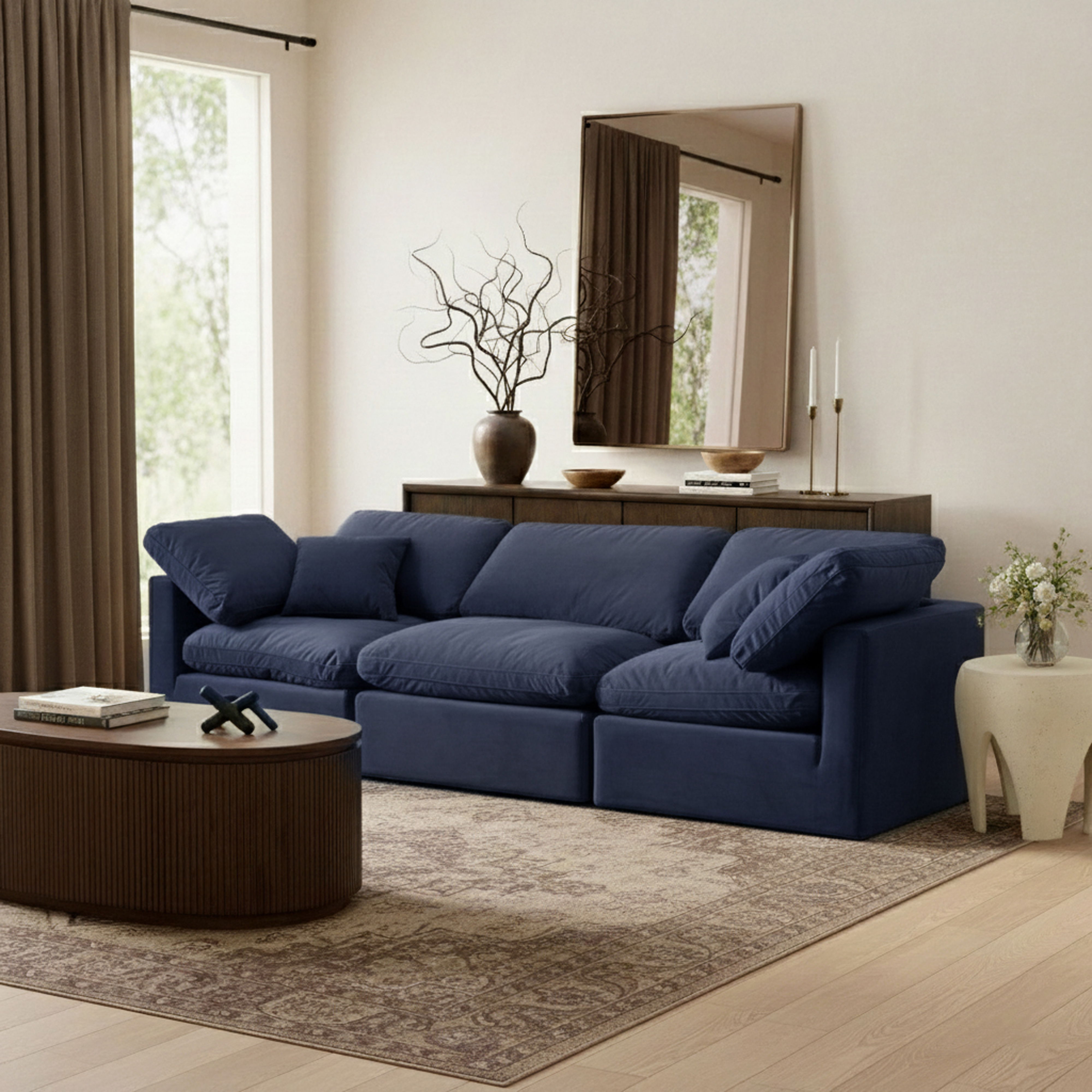 Indulge - Velvet 3 Piece Modular Sofa - Blue