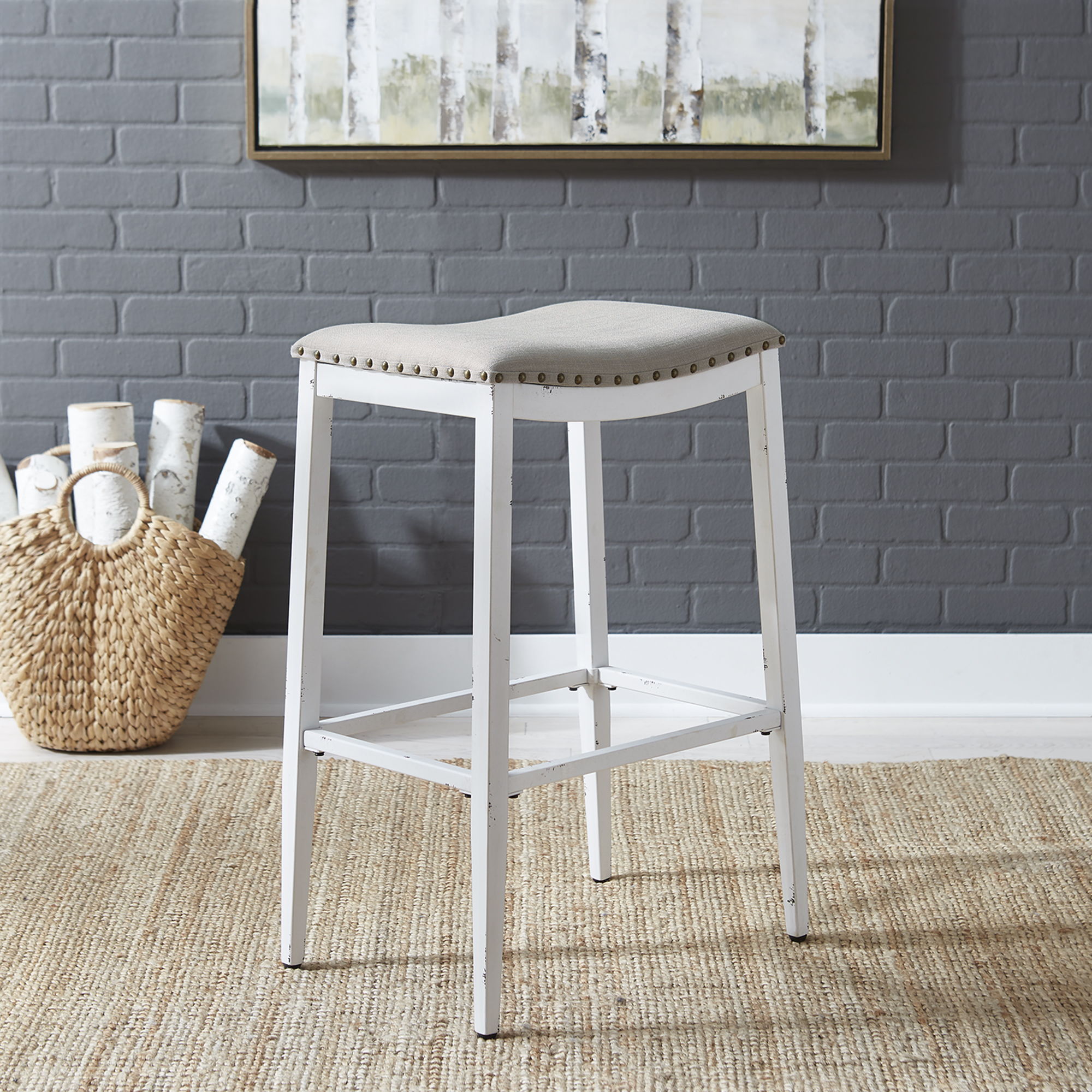 Liberty Furniture Vintage Series - Backless Upholstered Barstool - Antique White