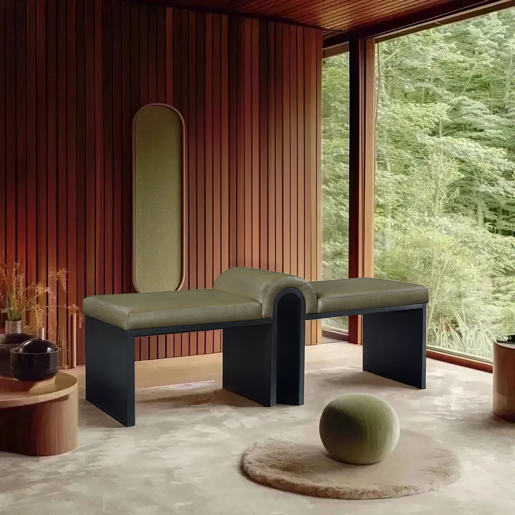 Delphine - Vegan Leather Bench - Olive