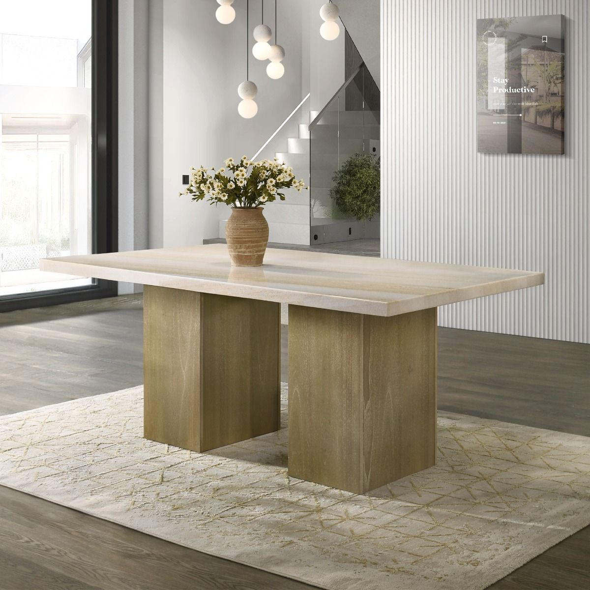Olinda - Dining Table With Natrual Marble Top - Natrual, beige, view 7