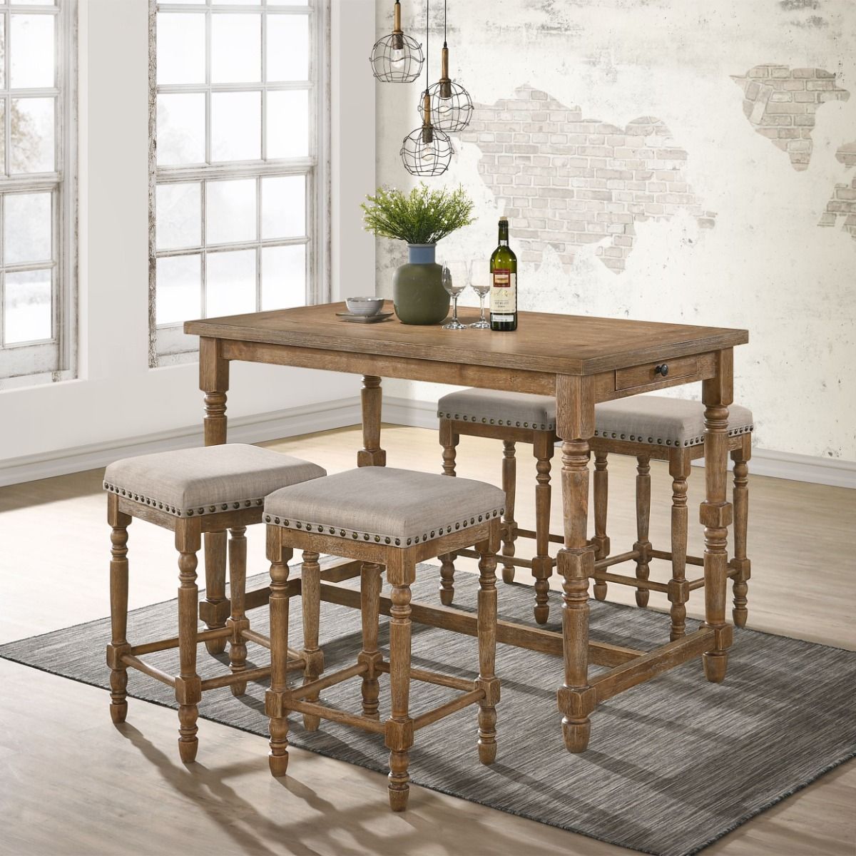 Farsiris - Counter Height Stool (Set of 2) - Beige Fabric & Weathered Oak, light brown, view 2