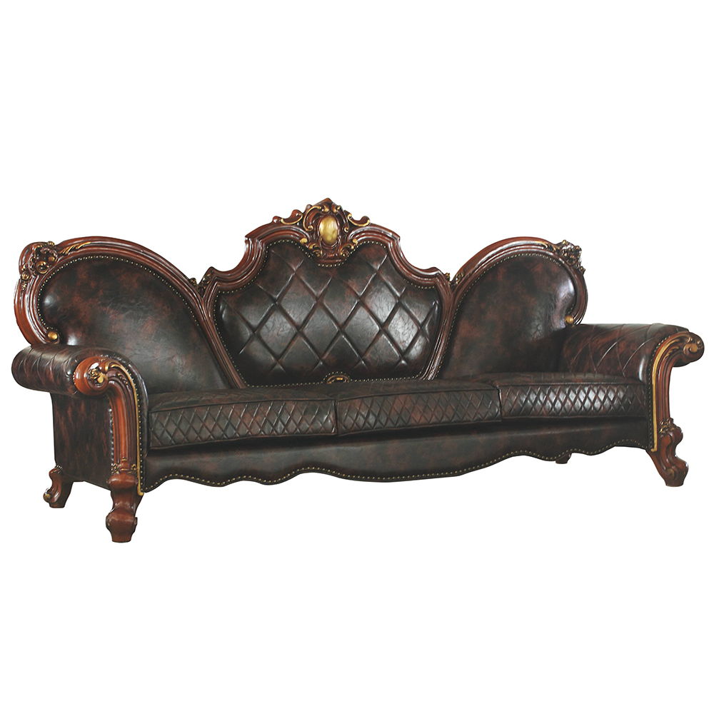 Picardy - Oversized Sofa With 5 Pillows - Synthetic Leather & Honey Oak, dark brown, view 2