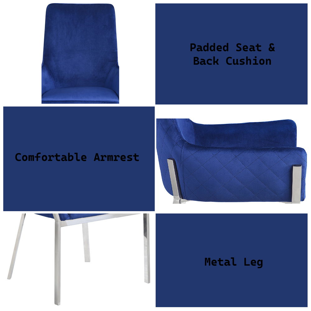 Cambrie - Side Chair (Set of 2) - Blue Velvet & Mirrored Silver, blue, view 3