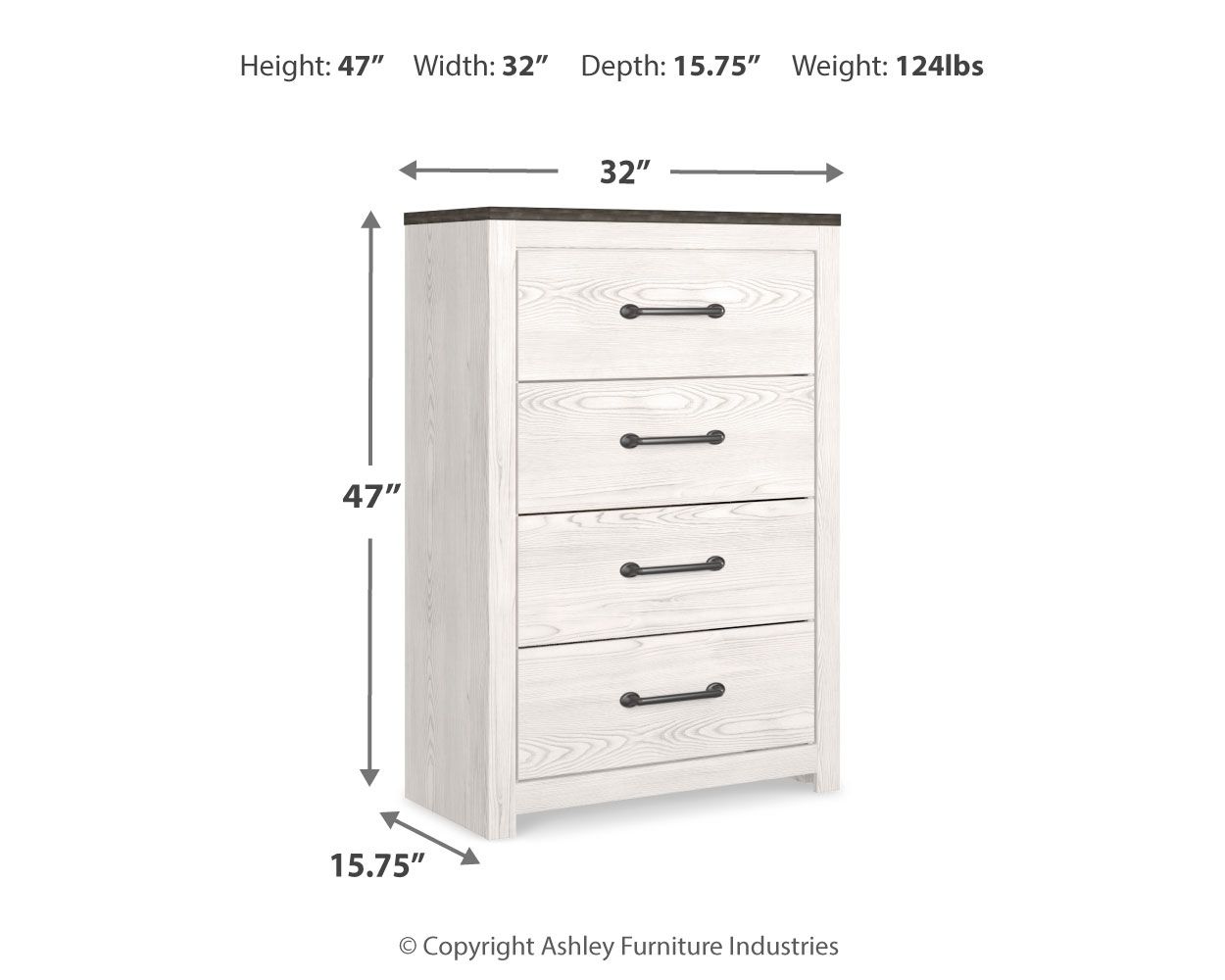 Ashley Furniture Gerridan - Four Drawer Chest - White / Gray - Image 7