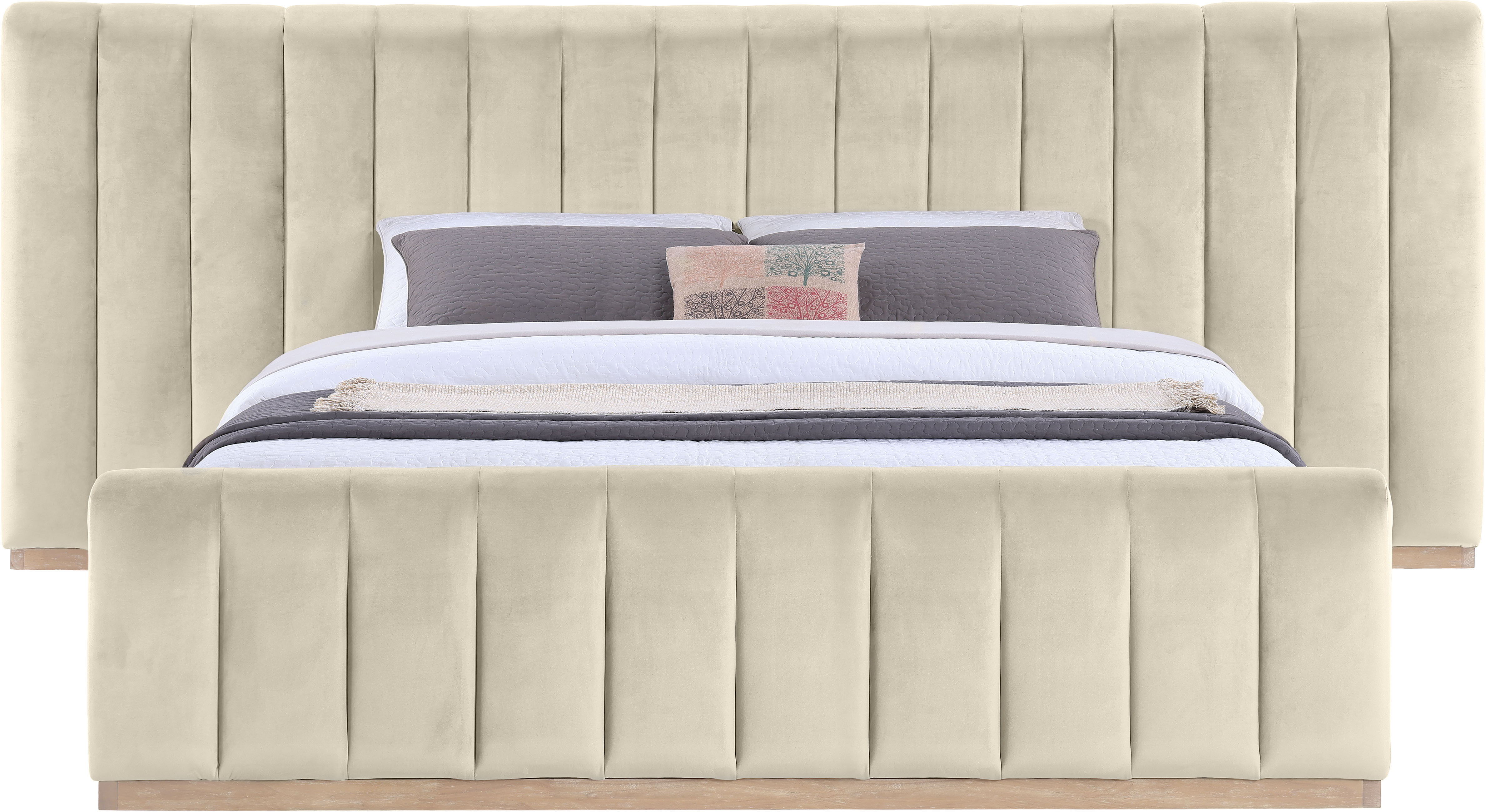 Amara - Velvet Upholstered King Bed - Cream
