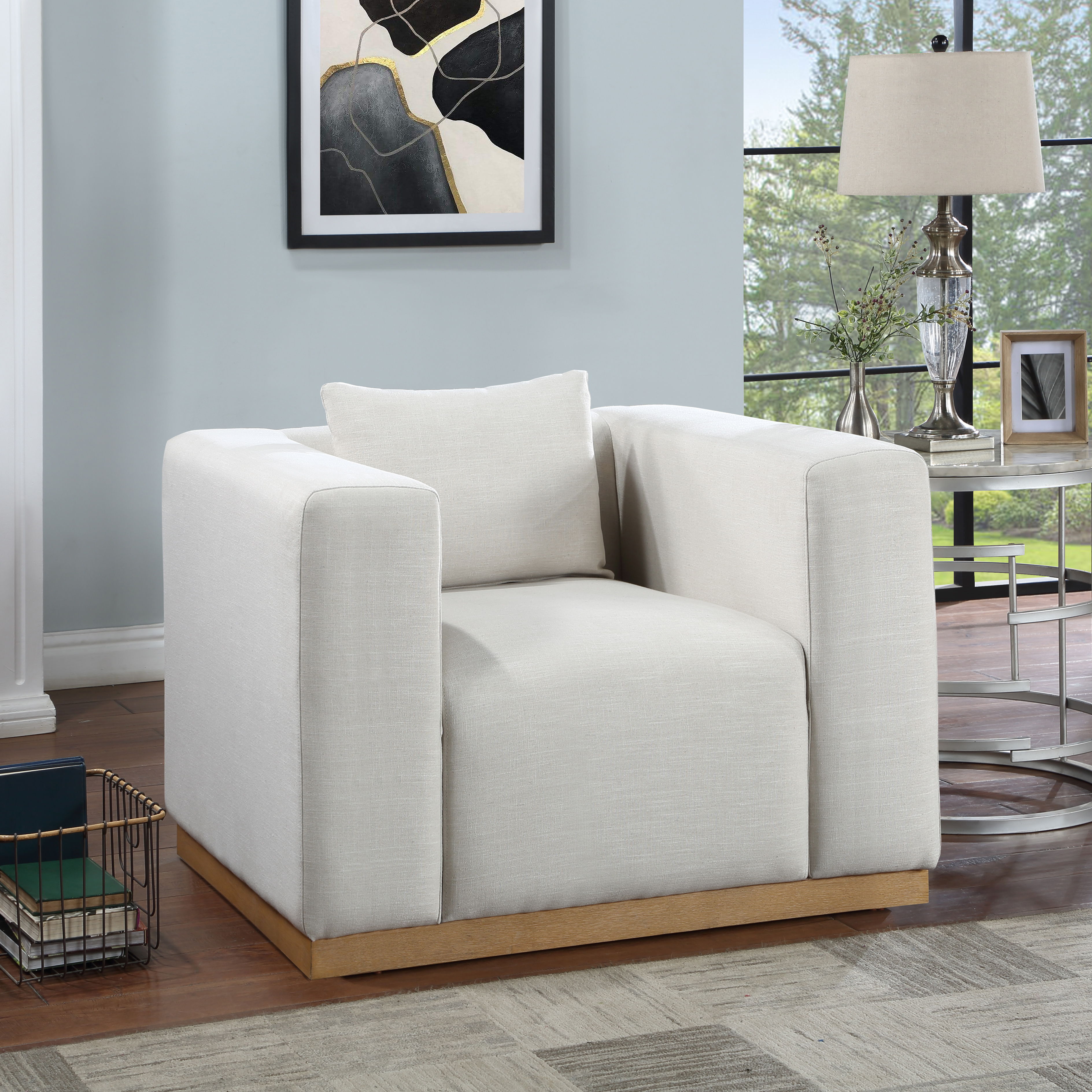 Alfie - Linen Textured Fabic Chair - Cream