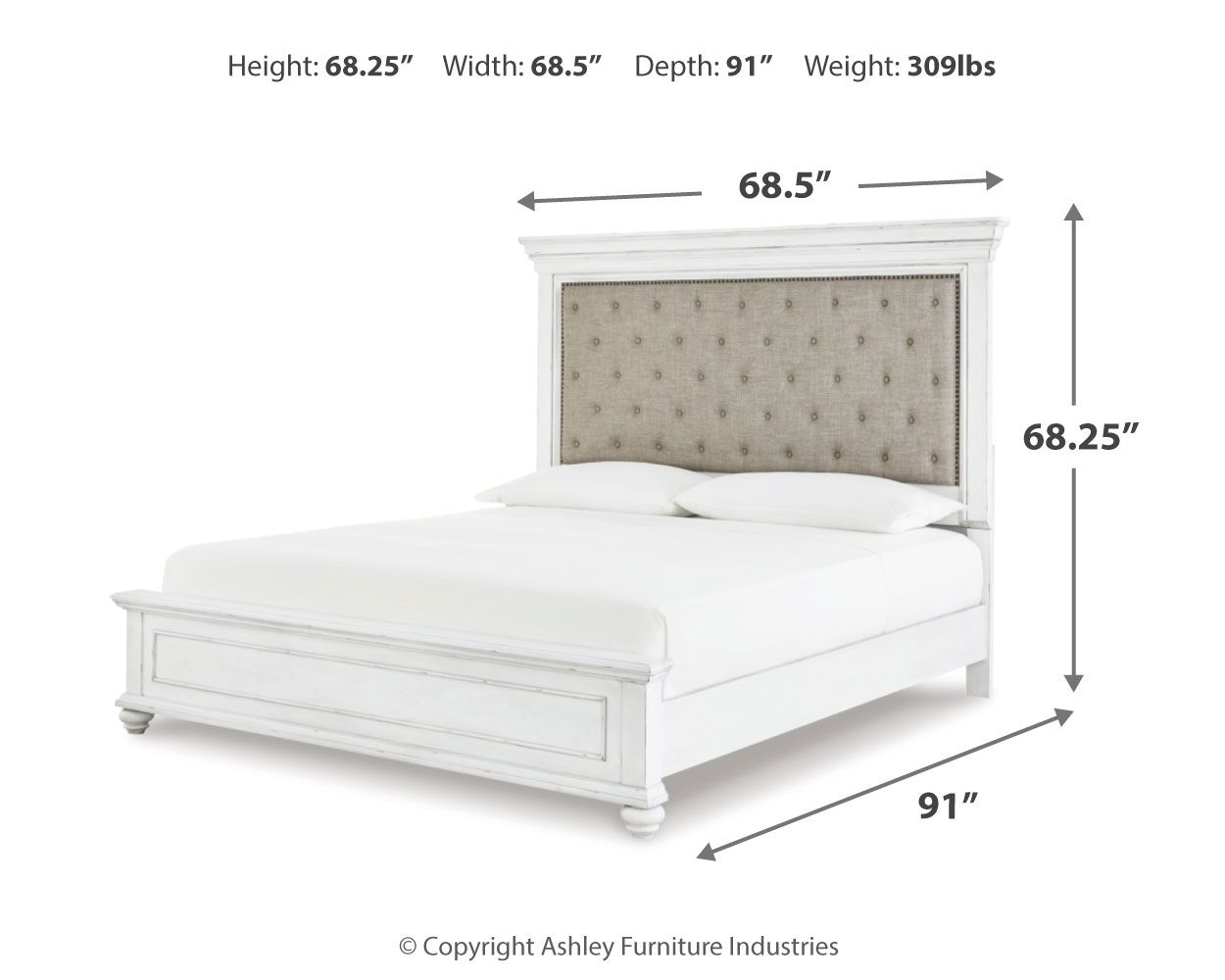 Ashley Furniture Kanwyn - Queen Upholstered Panel Bed - Whitewash - Image 14