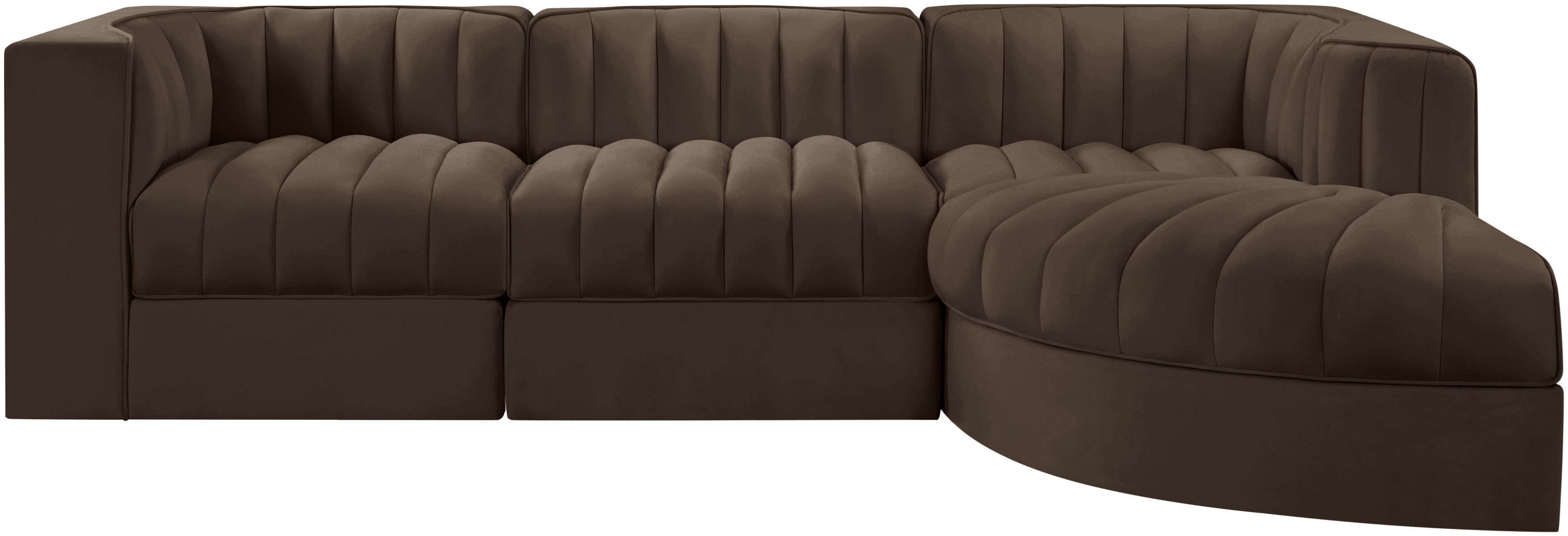 Rummi - Velvet Performance Fabric Upholstered 4 Piece Modular Sectional, With Reverse Corner Chair - Brown