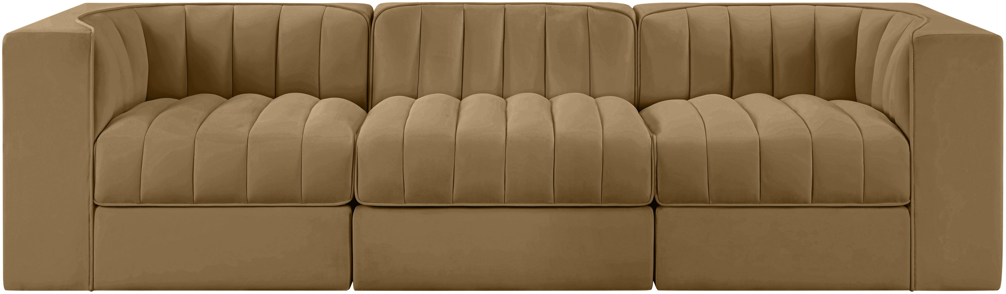 Rummi - Velvet Performance Fabric Upholstered 3 Piece Modular Sofa - Saddle
