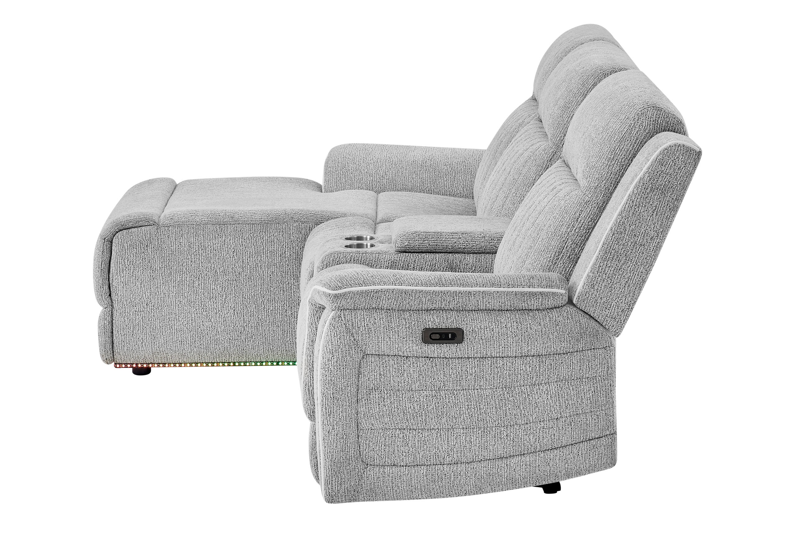 U8879 - Power Pushback Sectional With Multi Color LED And Global Surround Sound Speakers - Light Gray