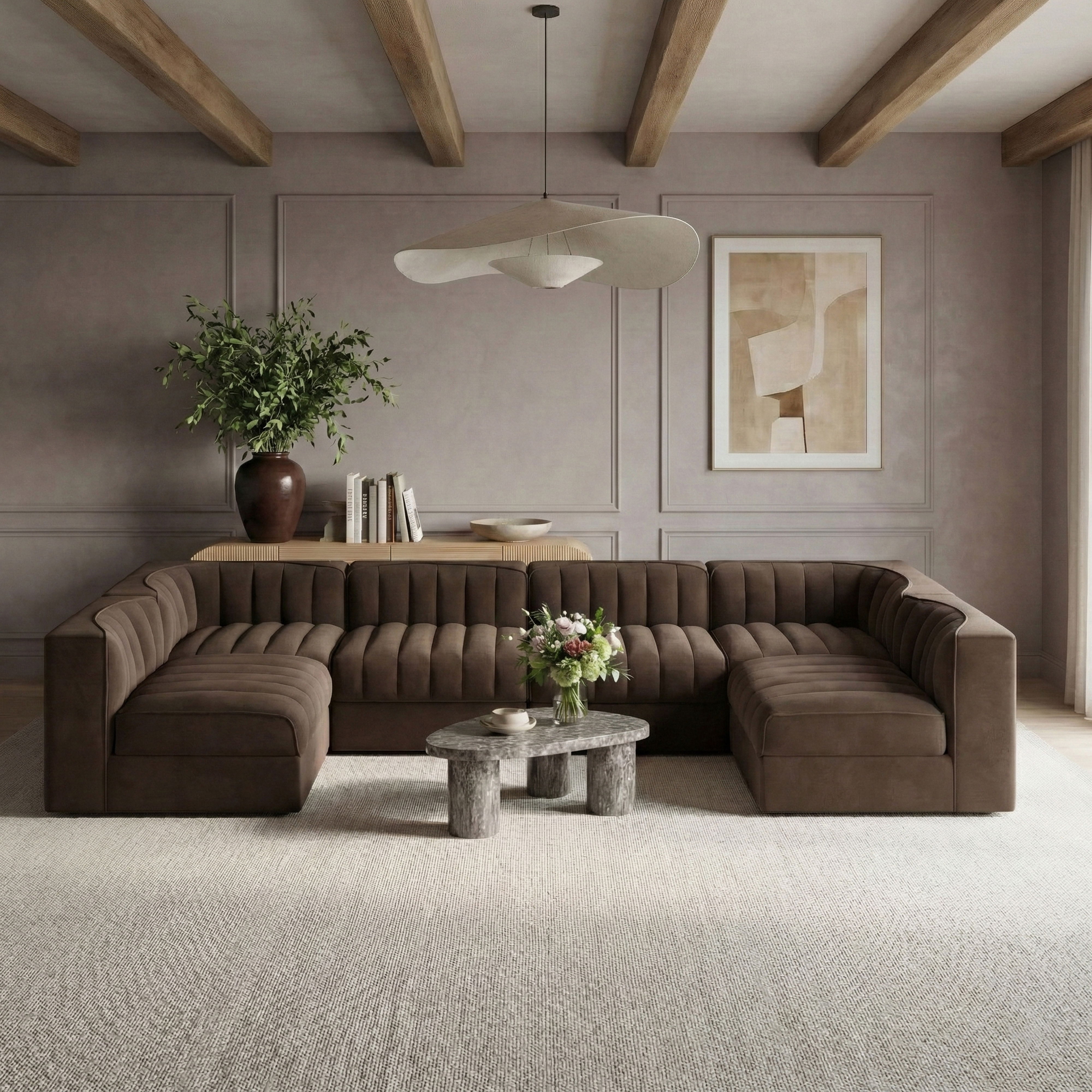 Rummi - Armless Velvet Performance Fabric Upholstered 6 Piece Modular Sectional - Brown