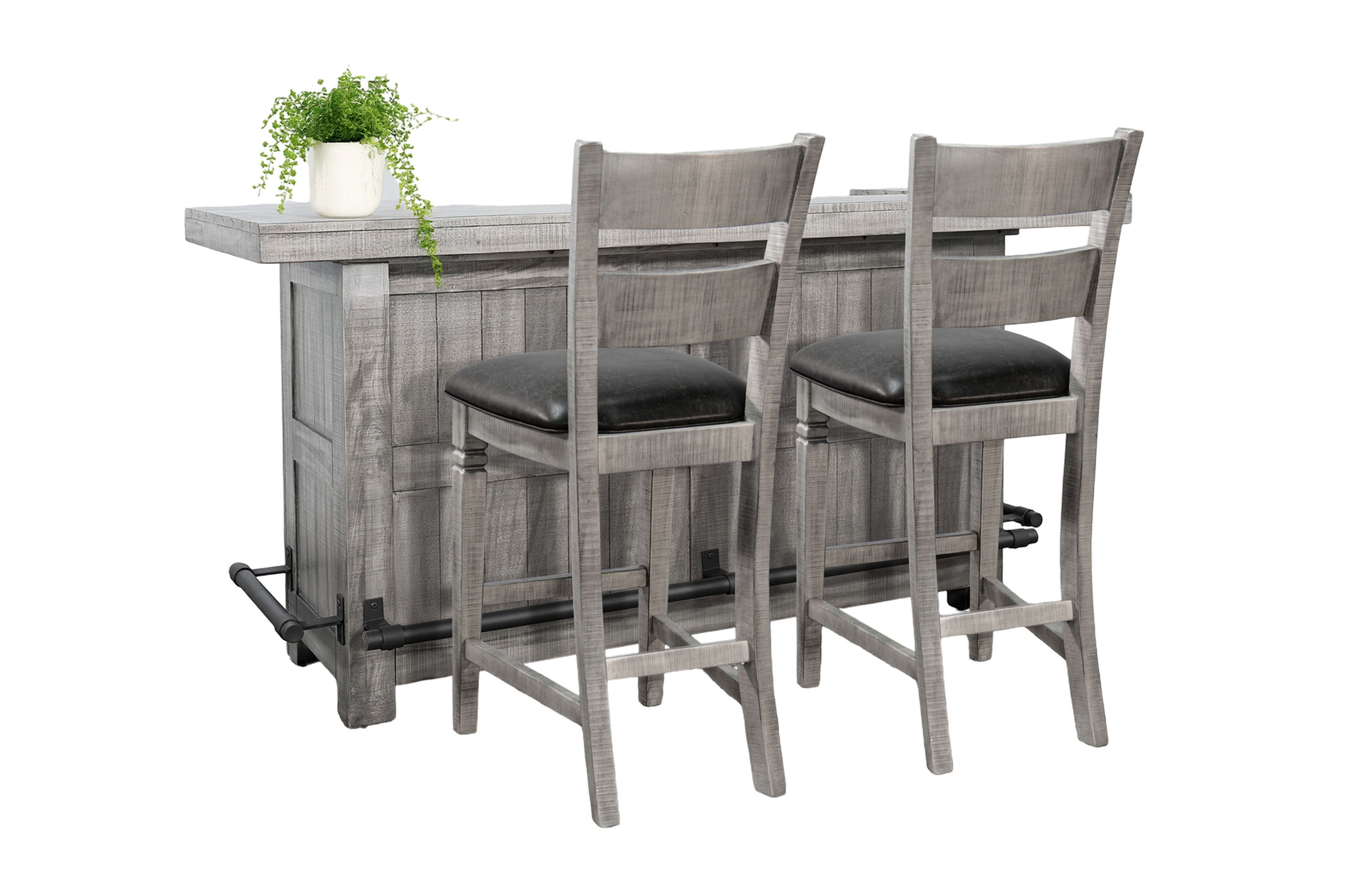 3 Piece Traditional Wood Home Bar With Full Back Stools - Alpine Gray Image