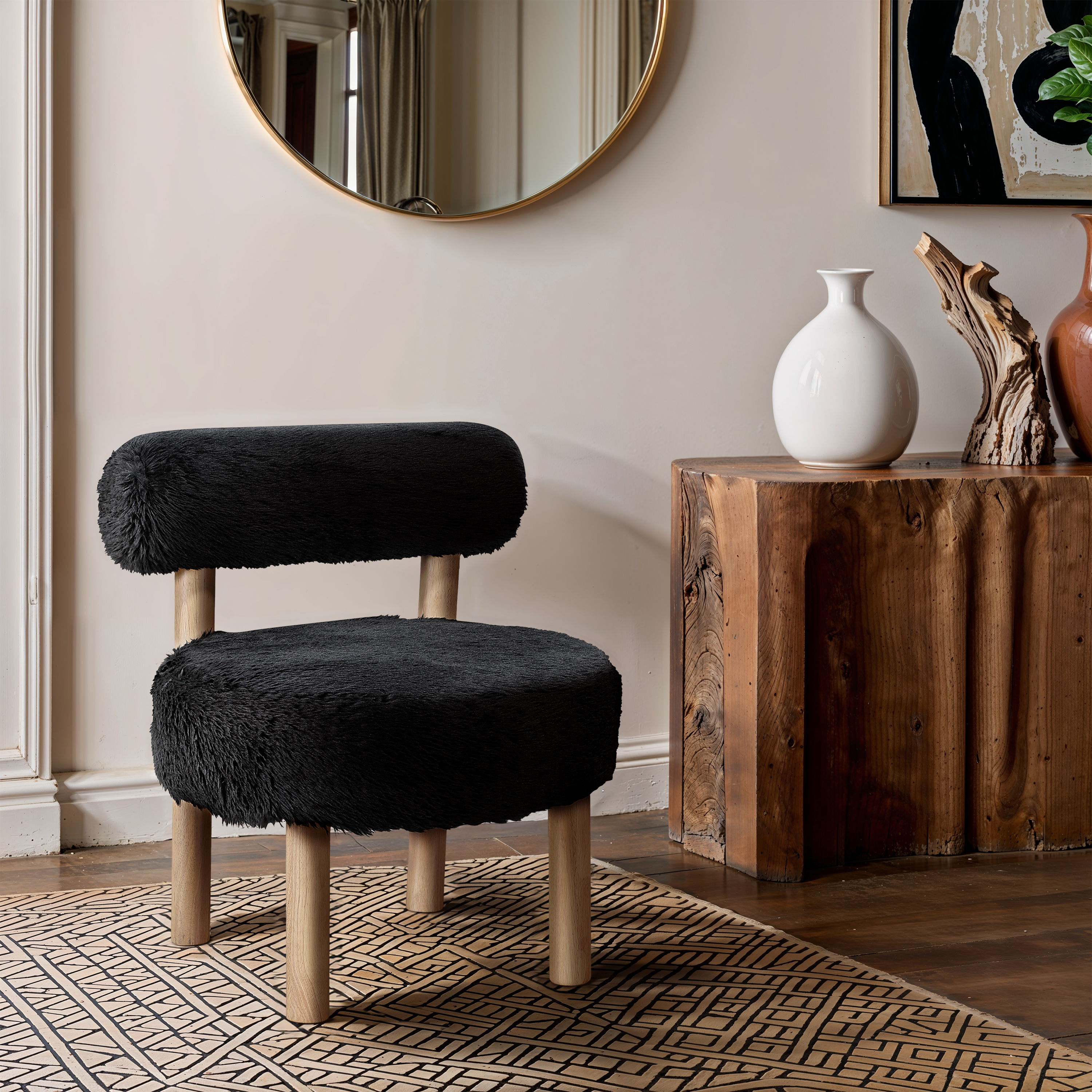 Ambre - Vegan Shearling Fabric Accent Chair - Black
