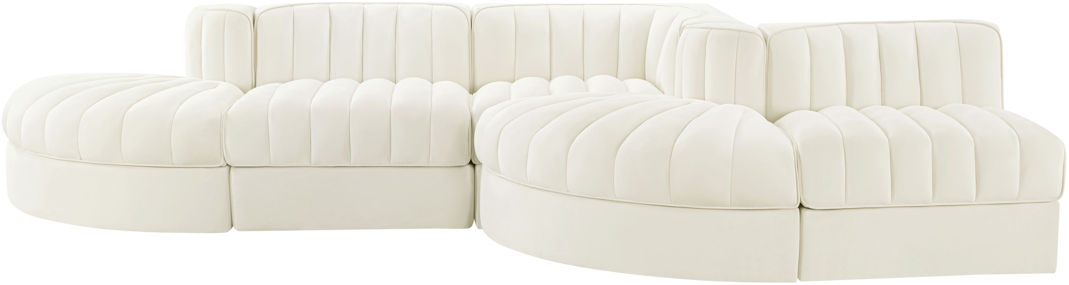 Rummi - Rounded Velvet Performance Fabric Upholstered 5 Piece Modular Sectional - Cream