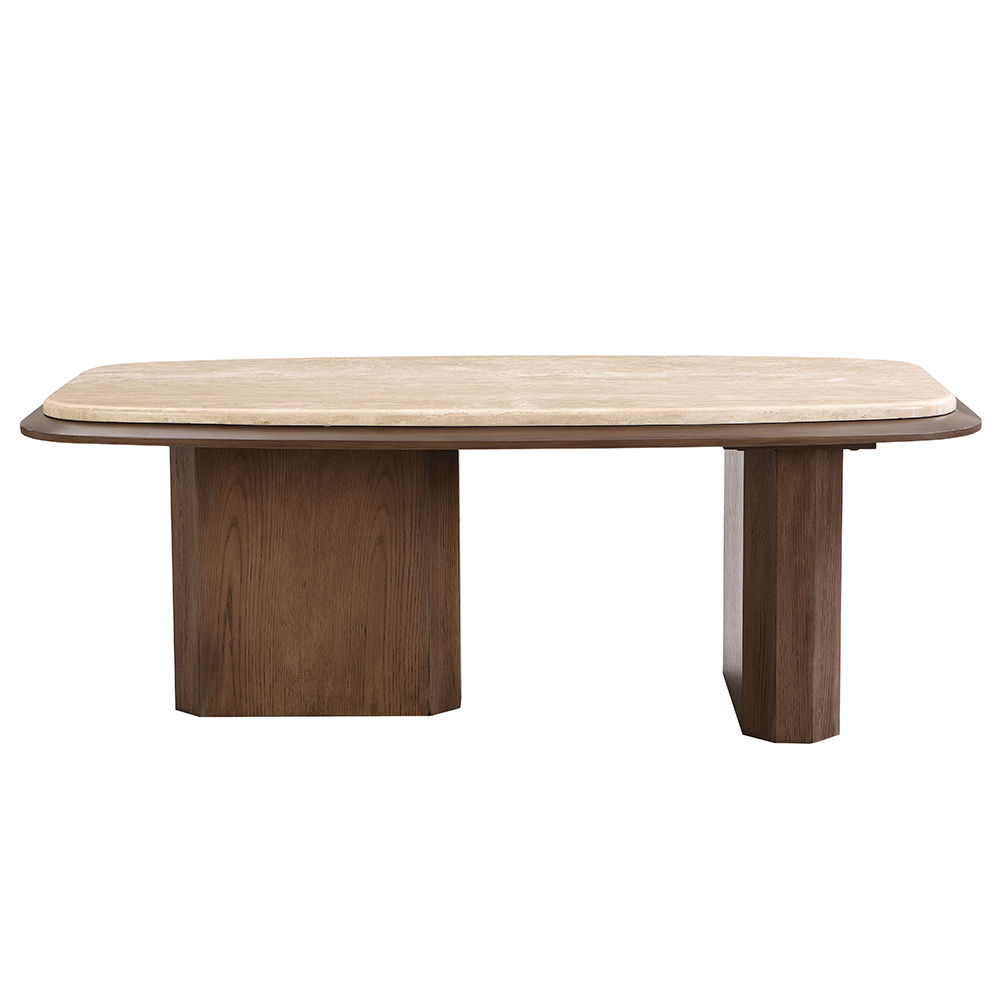Kasha - Coffee Table - Travertine Top & Walnut, dark brown, view 8