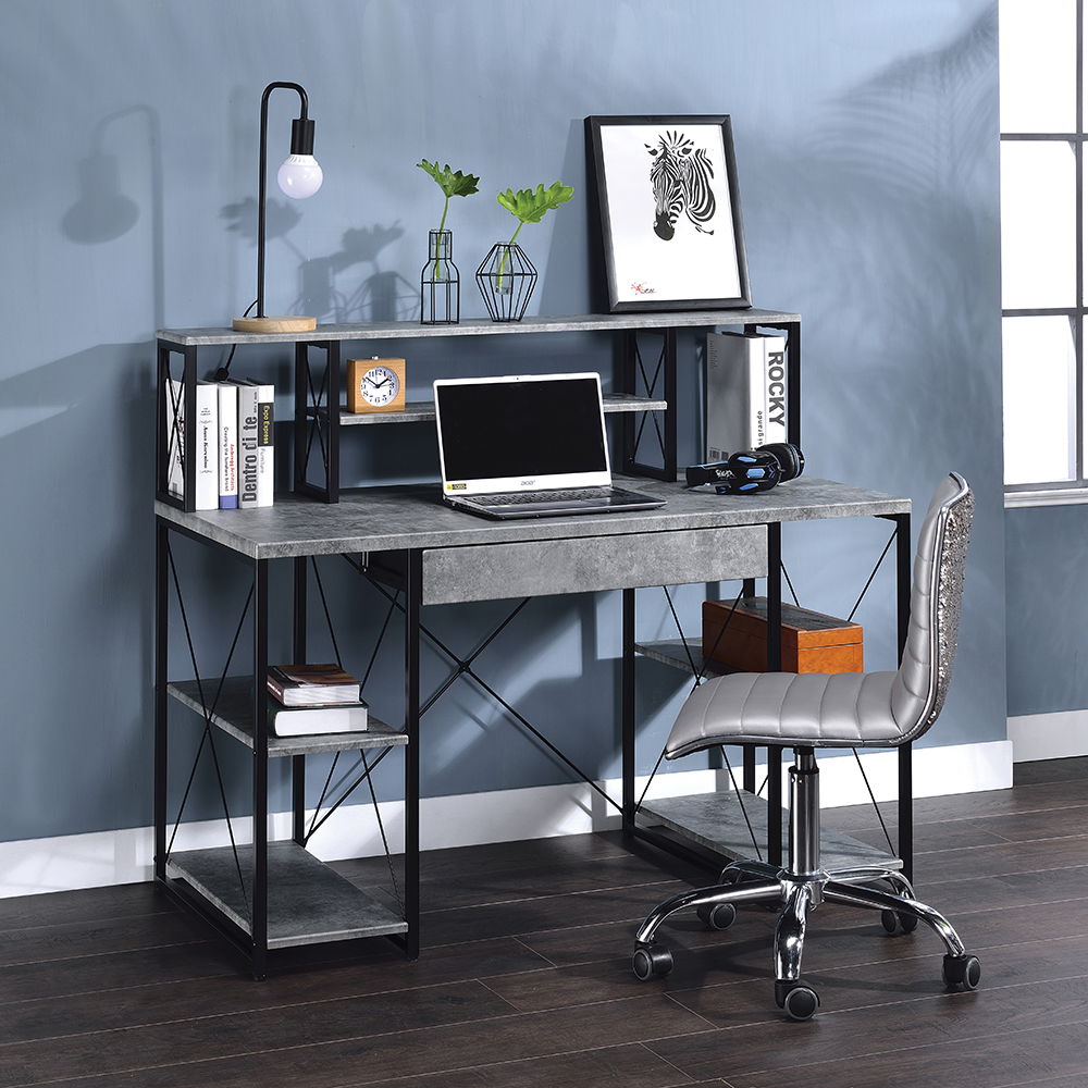 Amiel - Writing Desk - Faux Concrete & Black, gray, view 6
