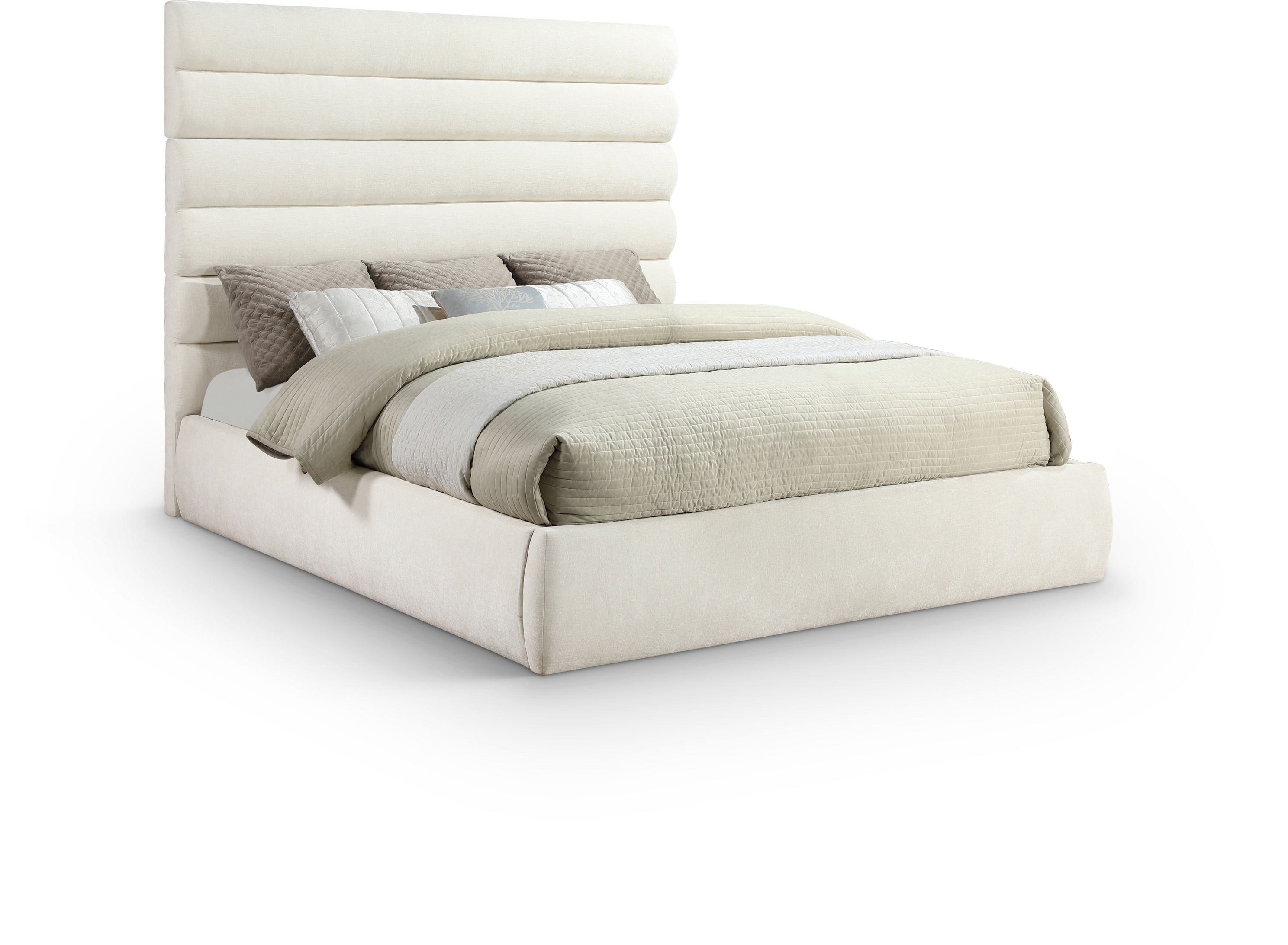 Adam - Chenille Fabric King Bed With 70.5" Headboard - Cream