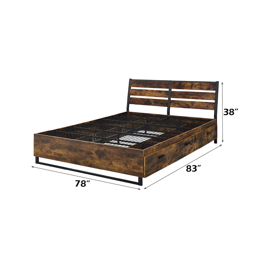 Juvanth - Eastern King Bed With Storage - Rustic Oak & Black, dark brown, view 7