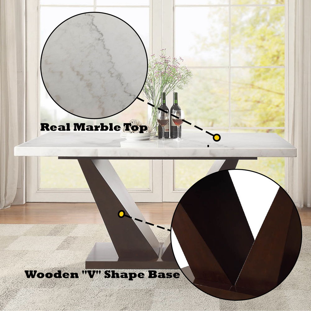 Forbes - Dining Table With Marble Top - White Marble Top & Walnut, white, view 3