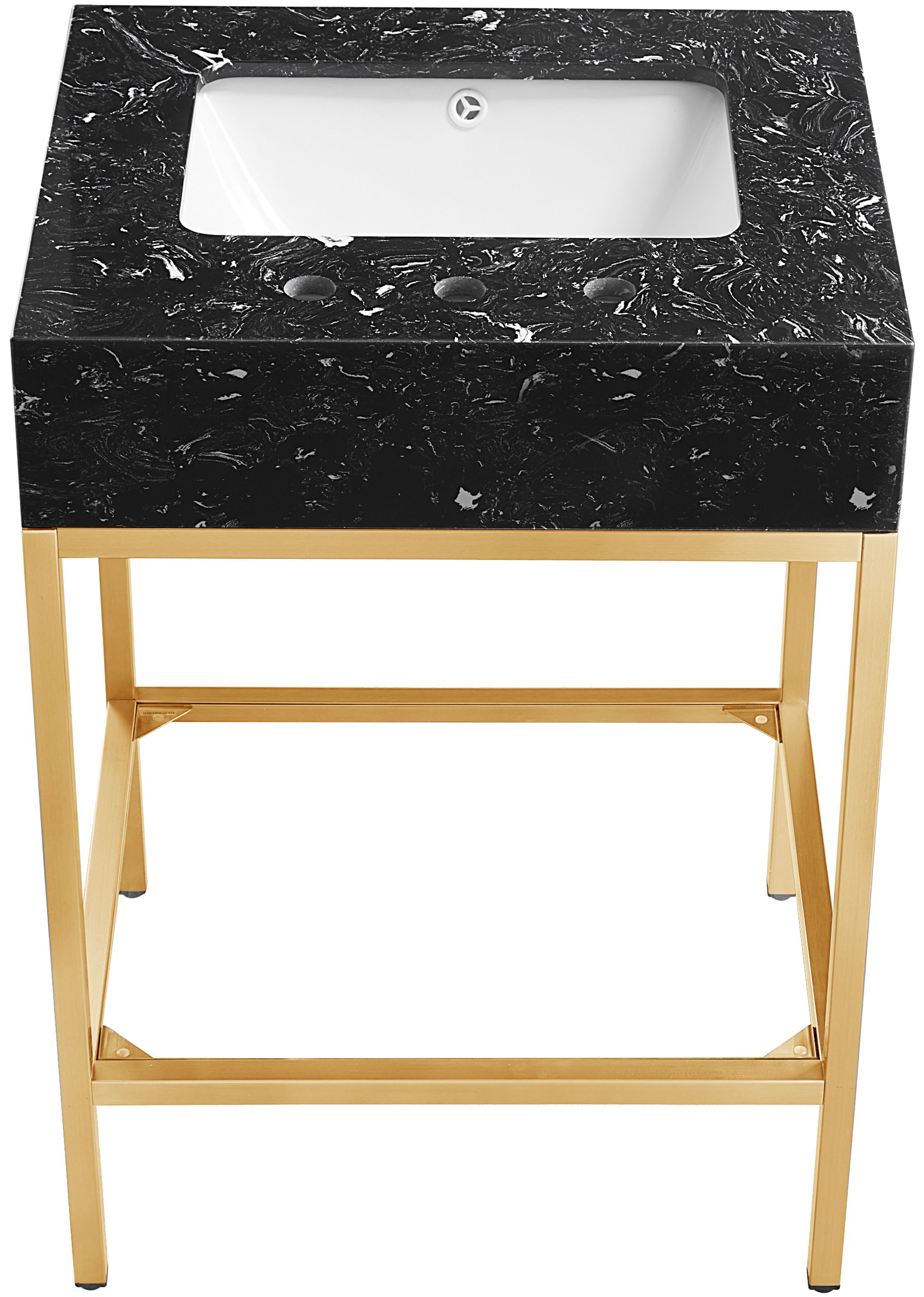 Marmo - 24" Engineered Marble Bathroom Vanity With Gold Base - Black