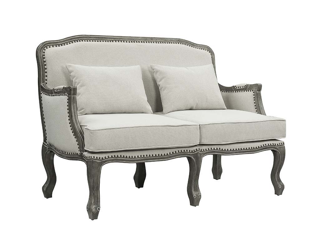 Tania - Loveseat With 2 Pillows - Cream Linen & Gray, beige, view 5