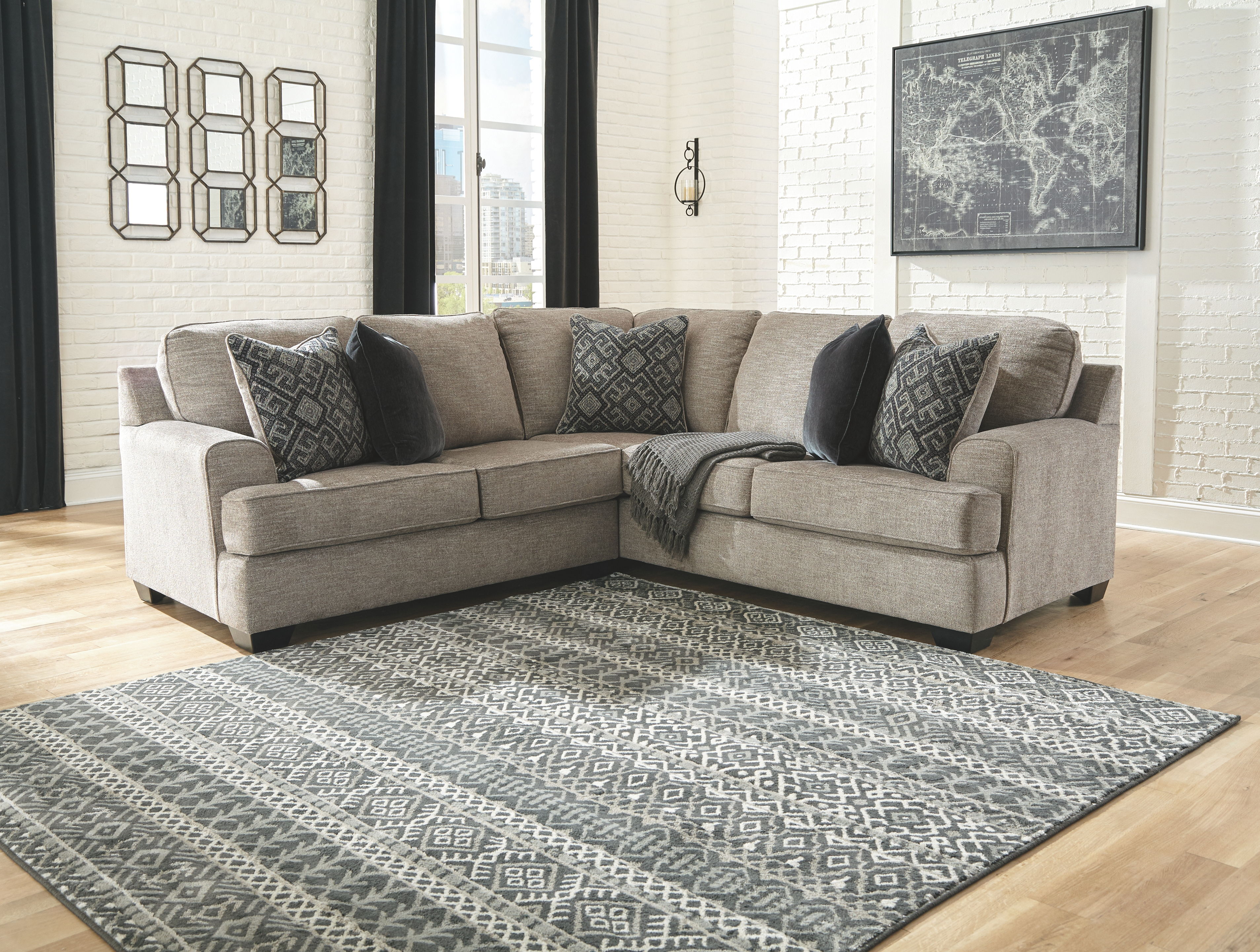 Ashley Furniture Bovarian - 3 Pc. - Right Arm Facing Sofa with Corner Wedge 2 Pc Sectional, Ottoman - Stone - Image 3