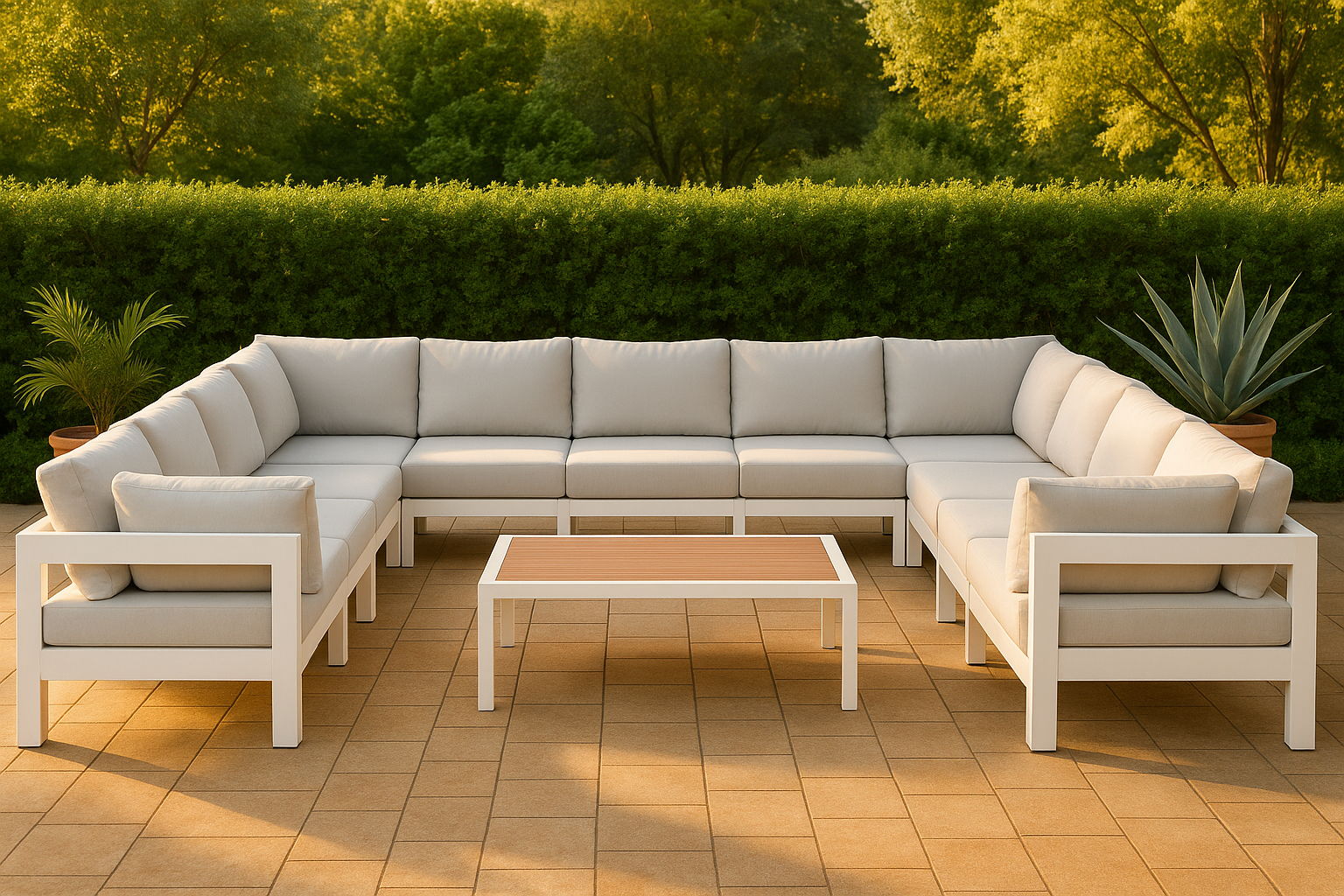 Nizuc - Outdoor Patio 11 Piece Modular Sectional With White Frame - White