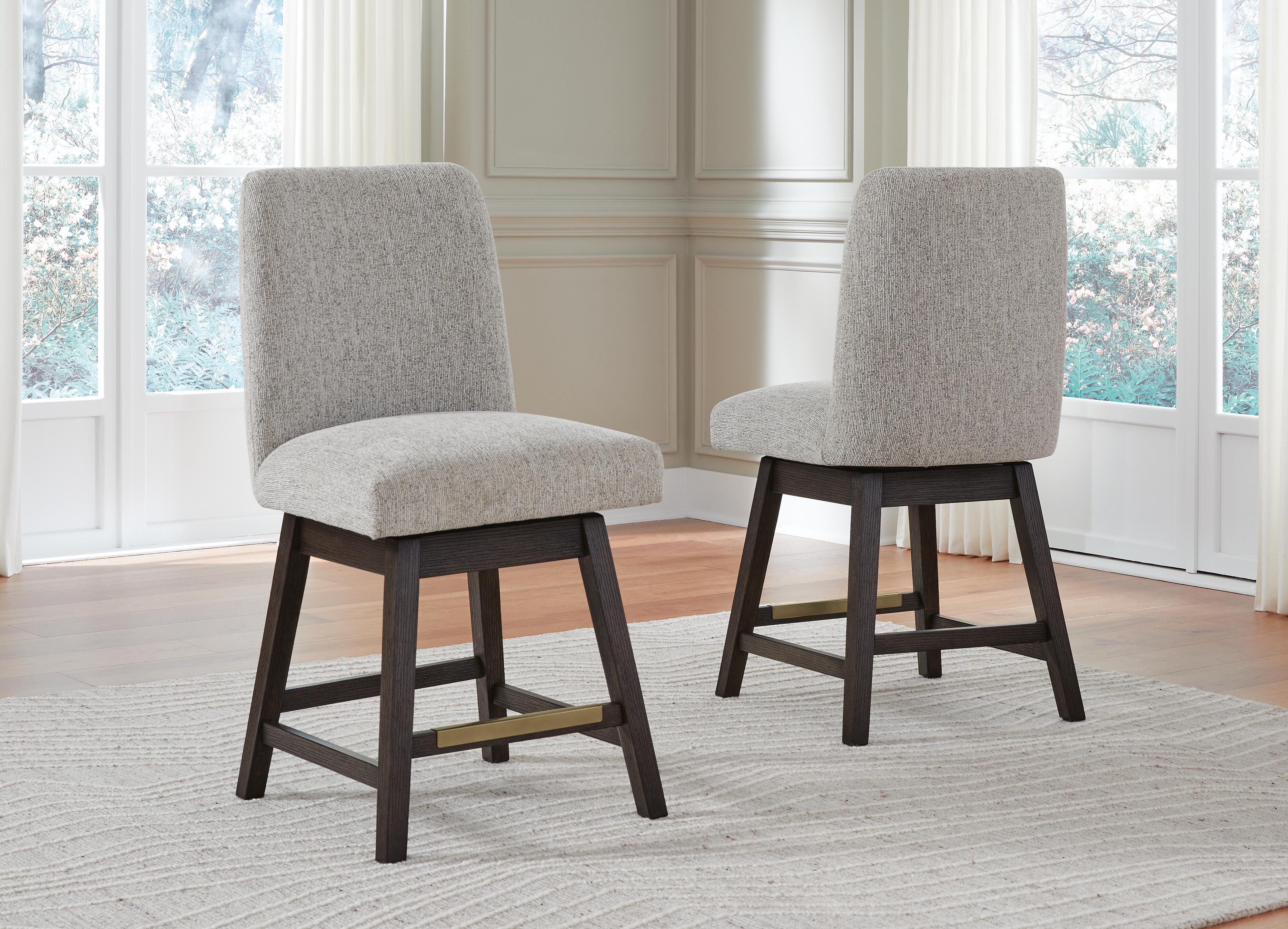 Ashley Furniture Burkhaus - Upholstered Swivel Barstool (Set of 2) - Beige / Dark Brown - Image 2