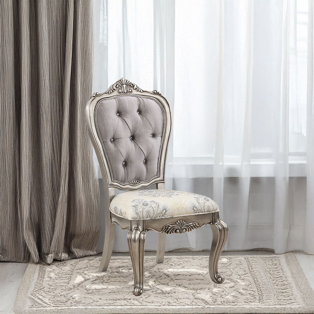 Ariadne - Side Chair (Set of 2) - Velvet & Antique Platinum, silver