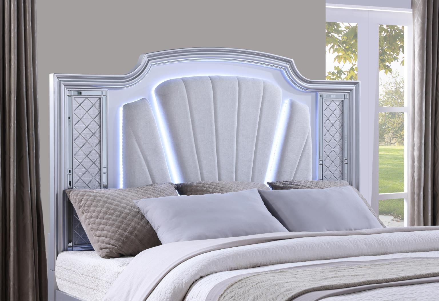 B048 - LED Queen Bed - Shimmer Silver