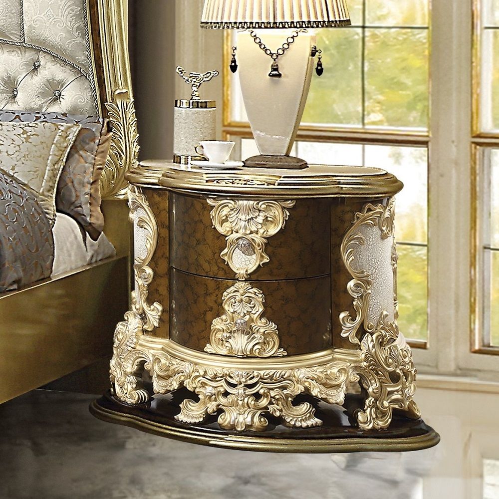 Desiderius - Nightstand - Antique Gold & Hand Painted Brown, gold