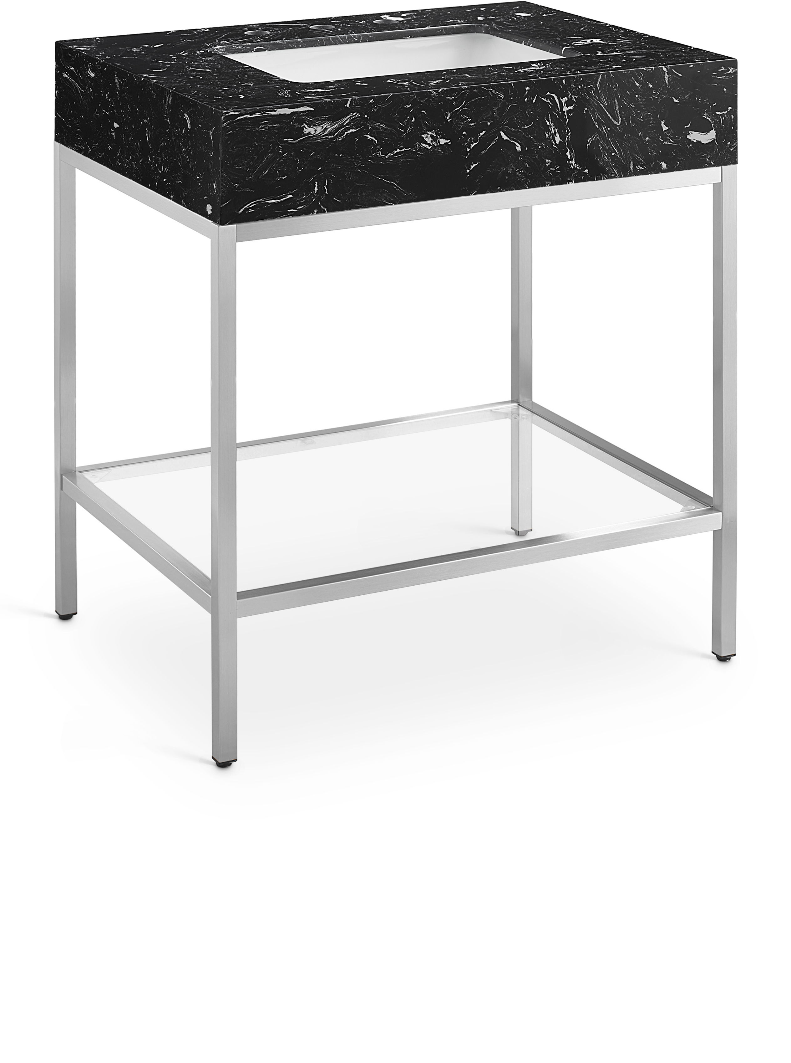 Marmo - 30" Engineered Marble Bathroom Vanity With Chrome Base - Black