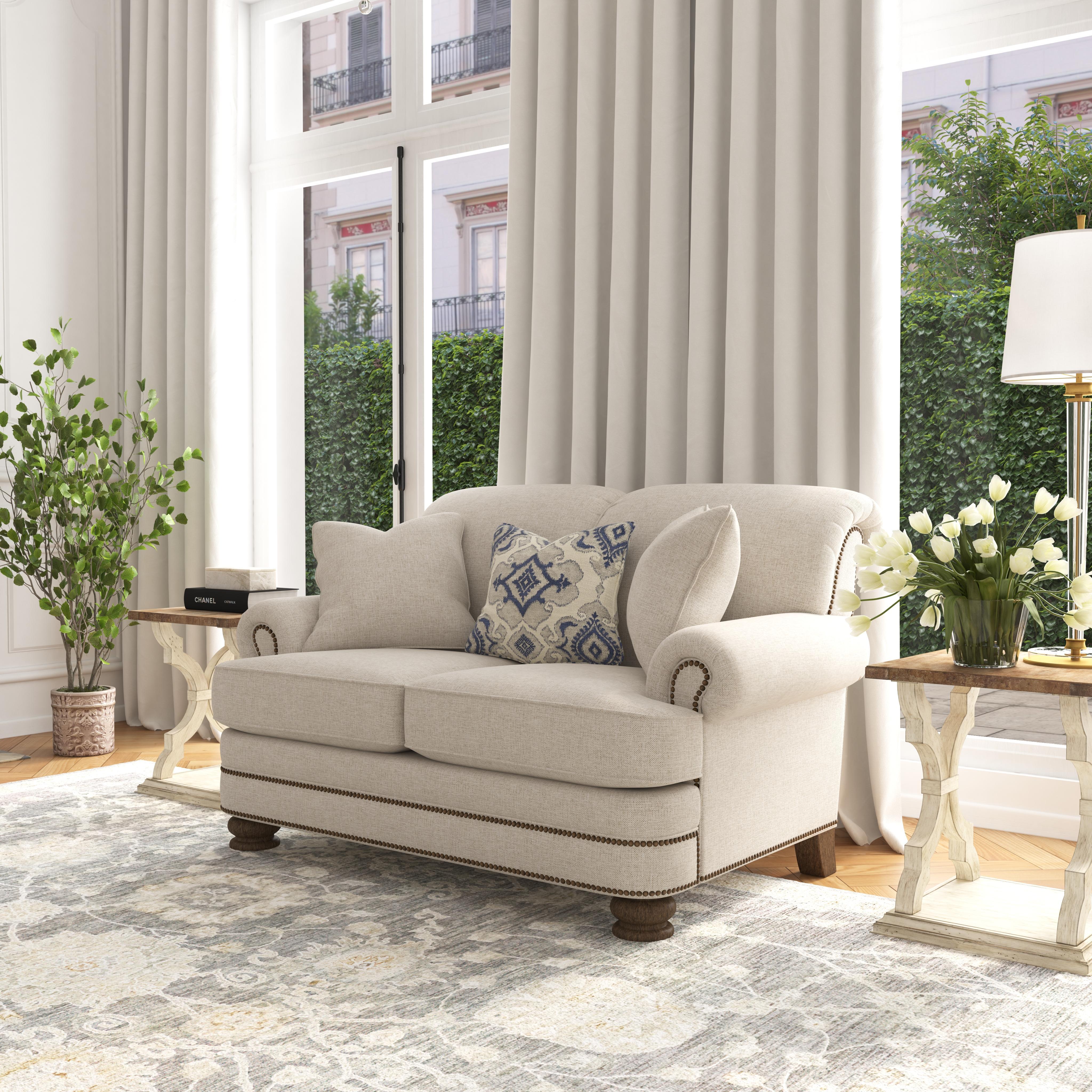 Bay Bridge - Fabric Loveseat, Nailhead Trim, light gray