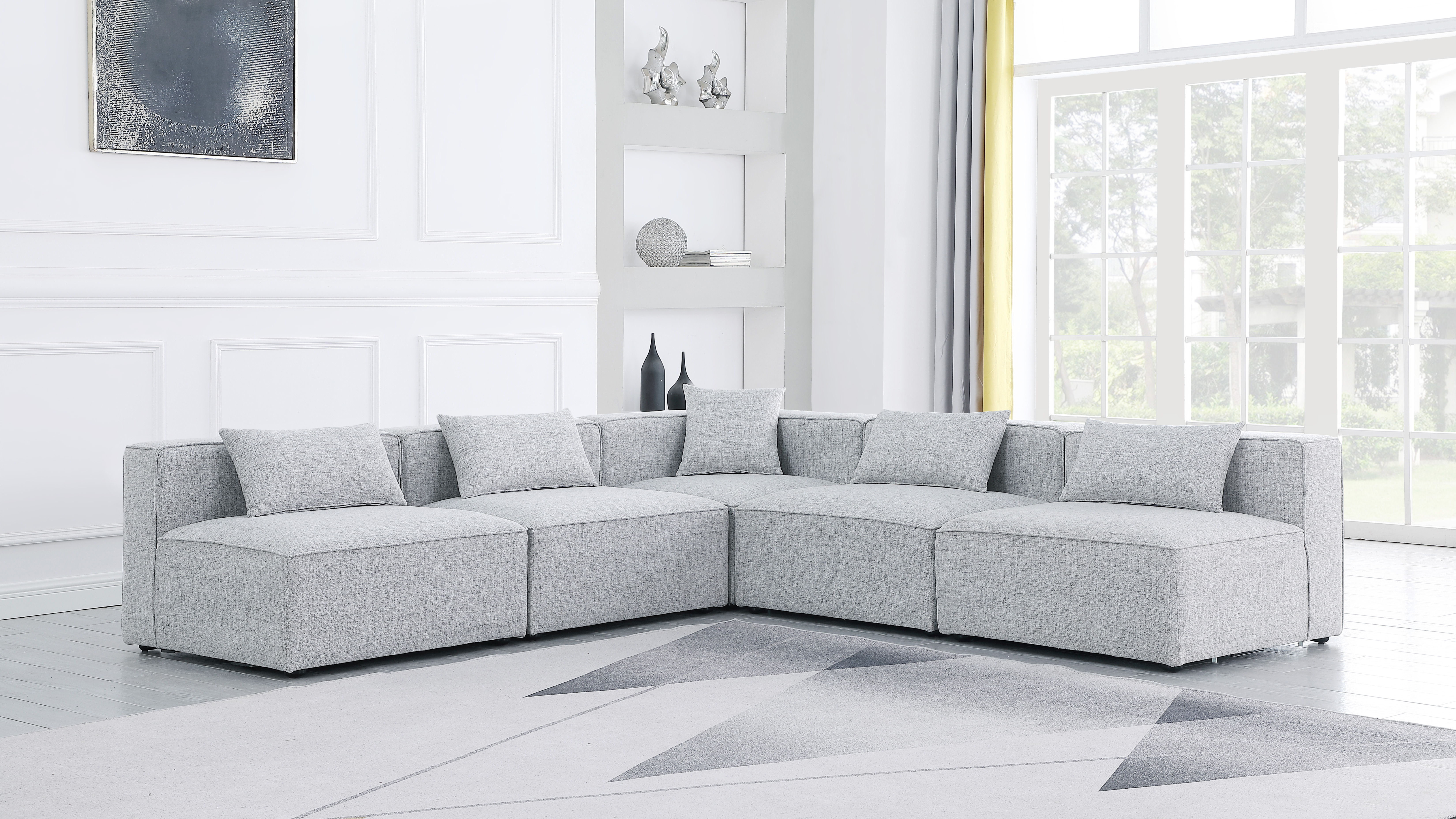 Cube - Linen 5 Piece Modular Corner Armless Sectional - Gray