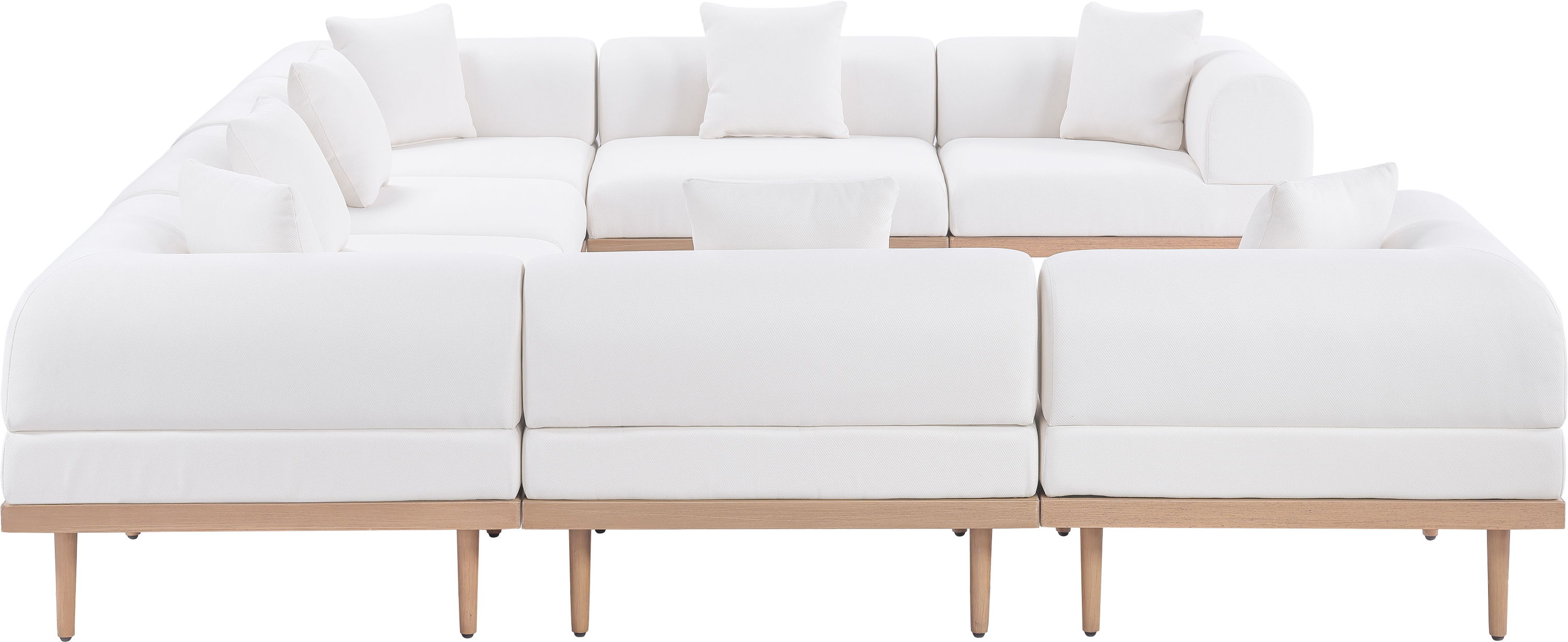 Laguna - 8 Piece Resilient Water Resistant Fabric 142" Upholstered Outdoor Patio Modular Sectional - Cream
