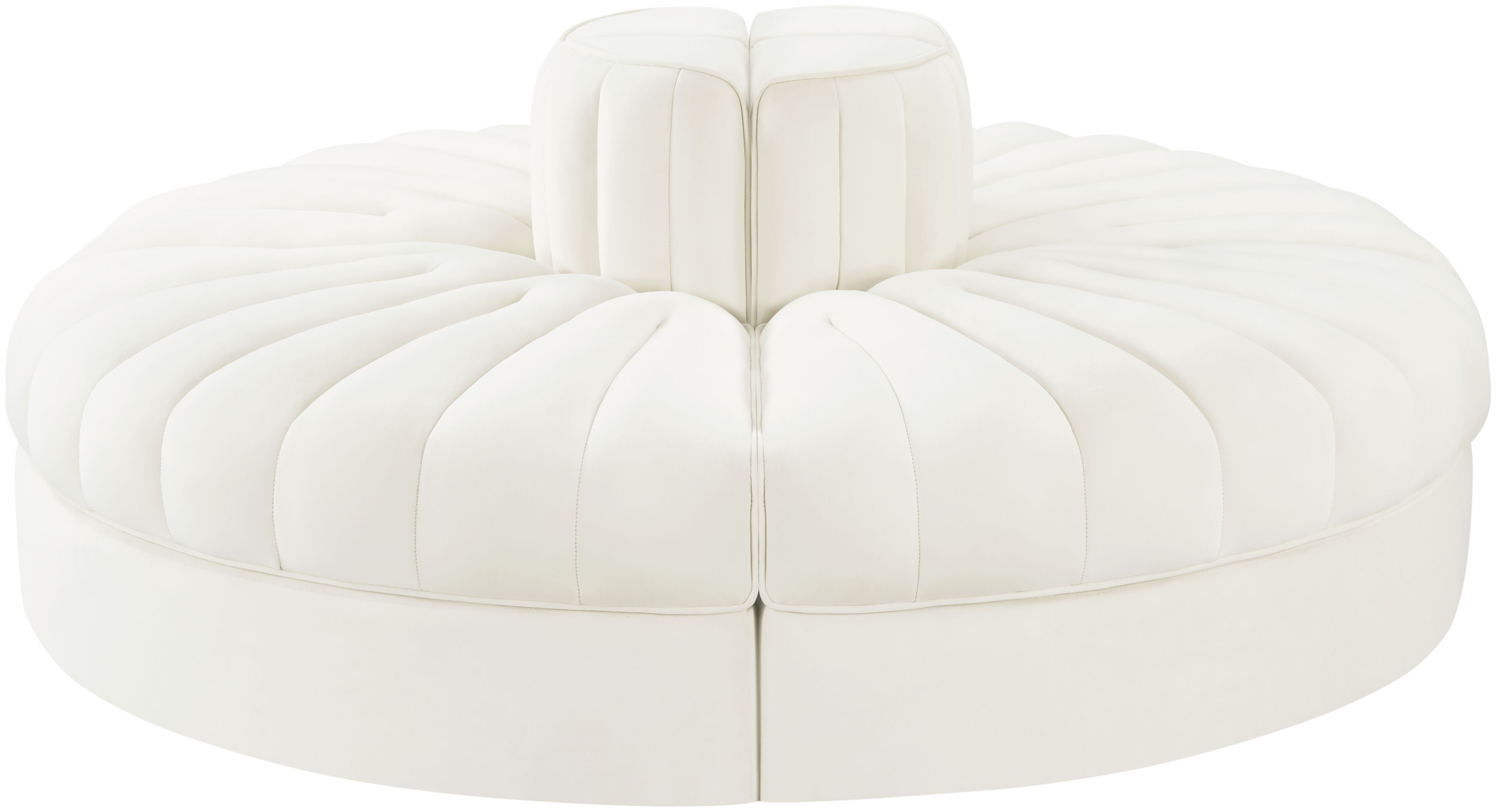 Rummi - Round Velvet Performance Fabric Upholstered 4 Piece Modular Sofa - Cream