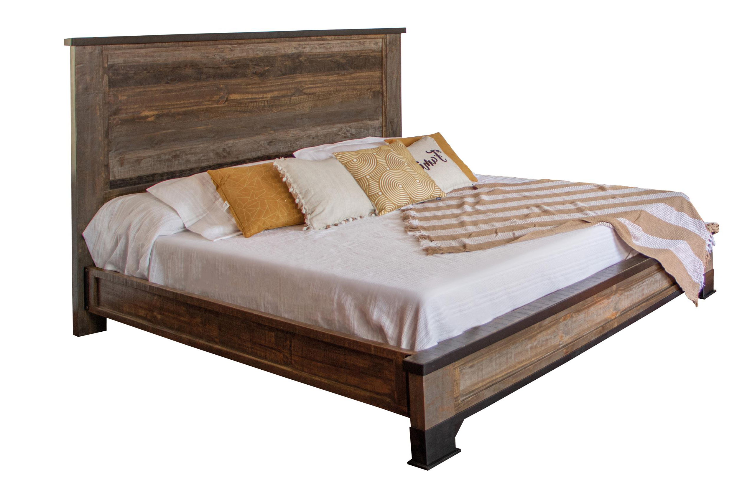 International Furniture Direct Antique Gray - King Bed - Light Brown