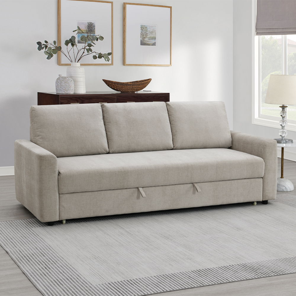 Leira - Sofa With Sleeper - Beige Linen, beige