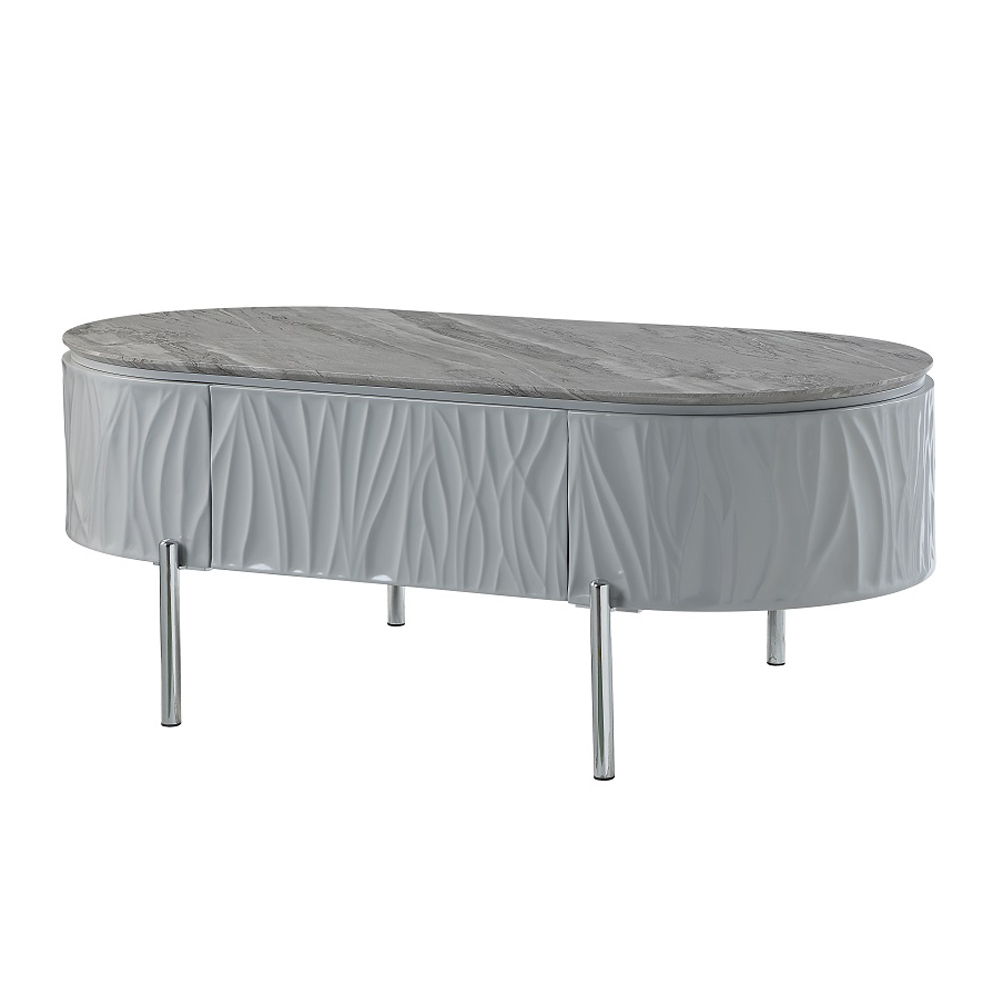 Yukino - Coffee Table - Gray High Gloss & Chrome, gray