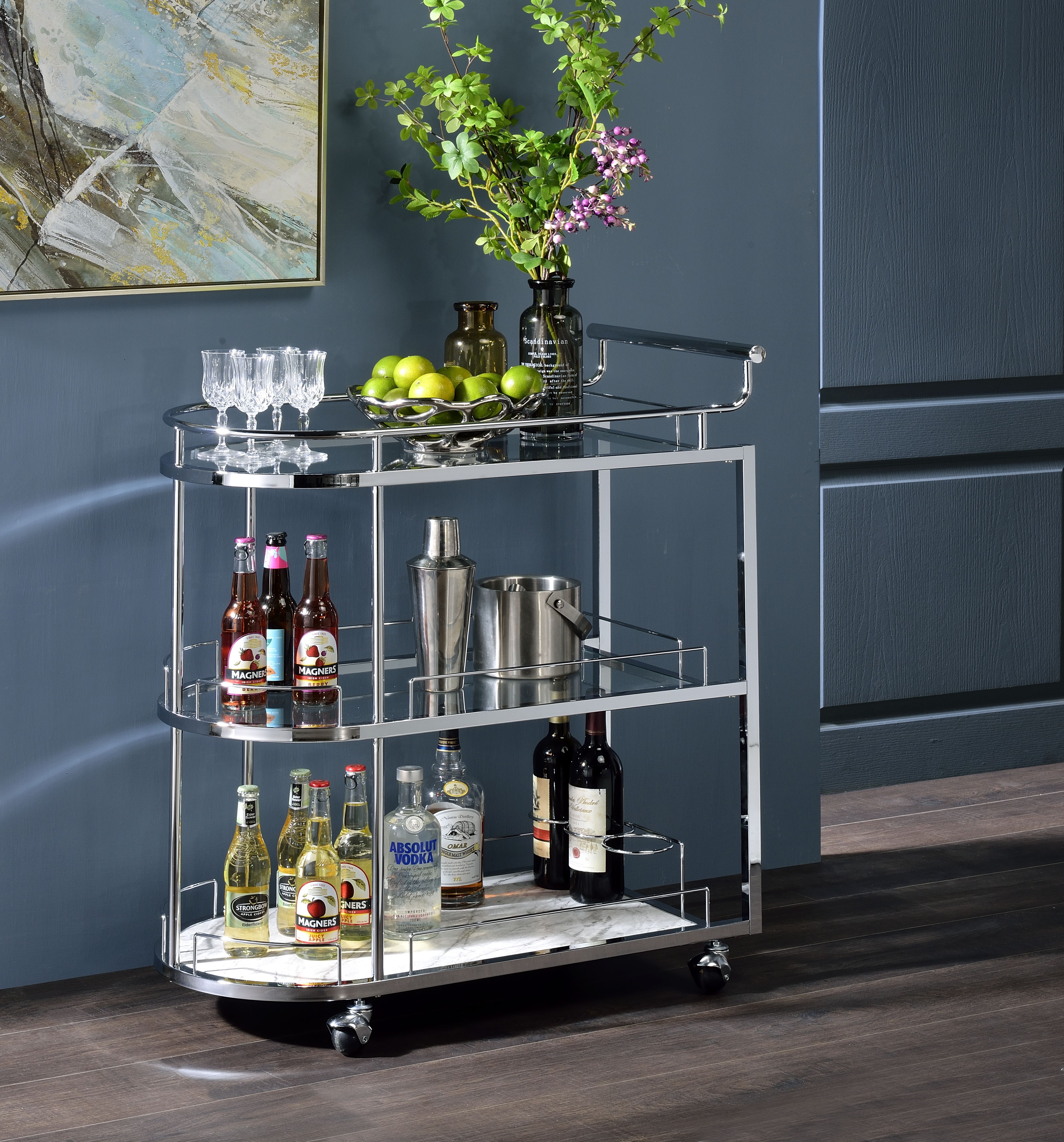 Inyo - Serving Cart - Clear Glass & Chrome, silver