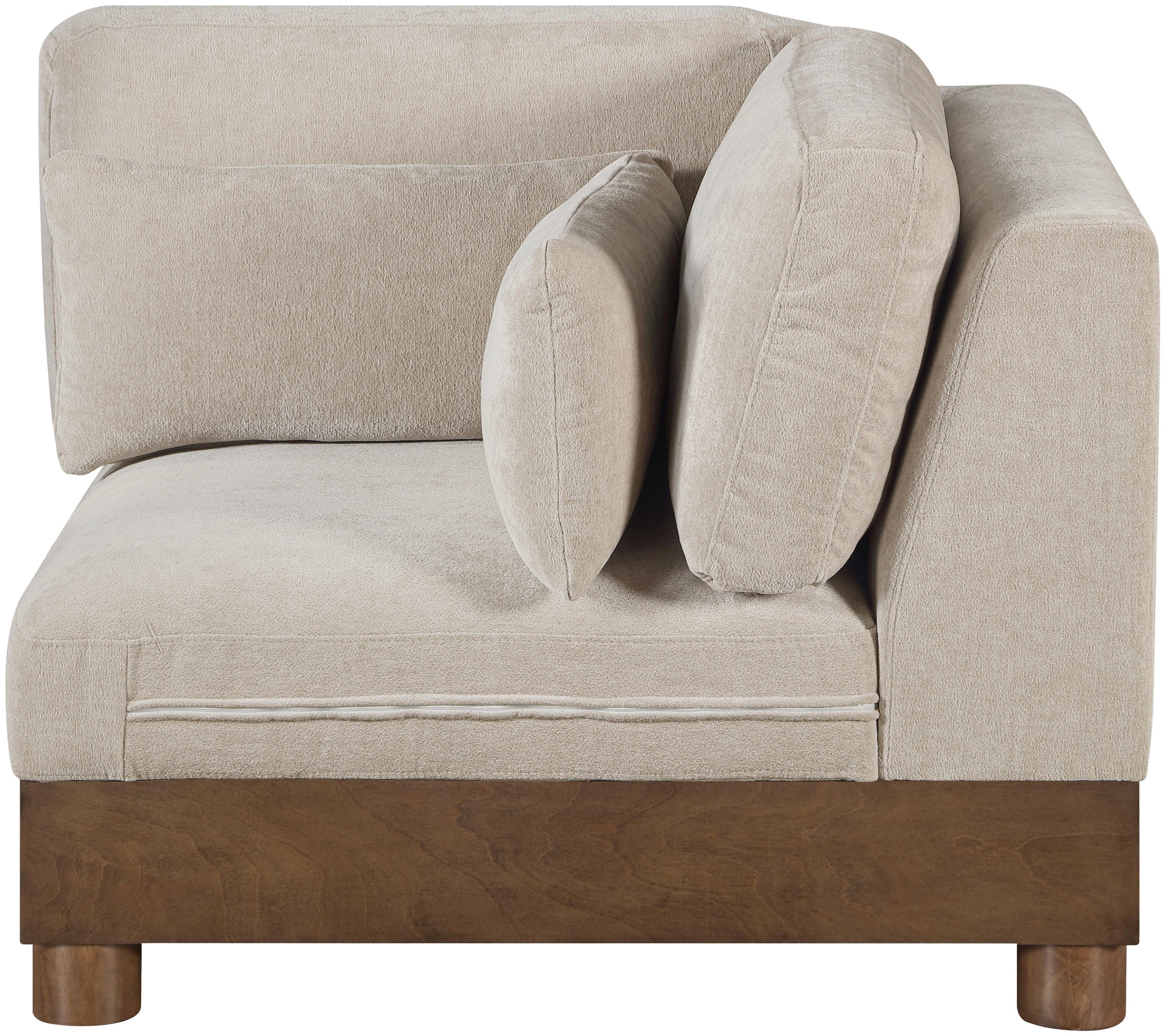 Turin - Chenille Fabric Upholstered Modular Corner Chair - Taupe / Brown Walnut
