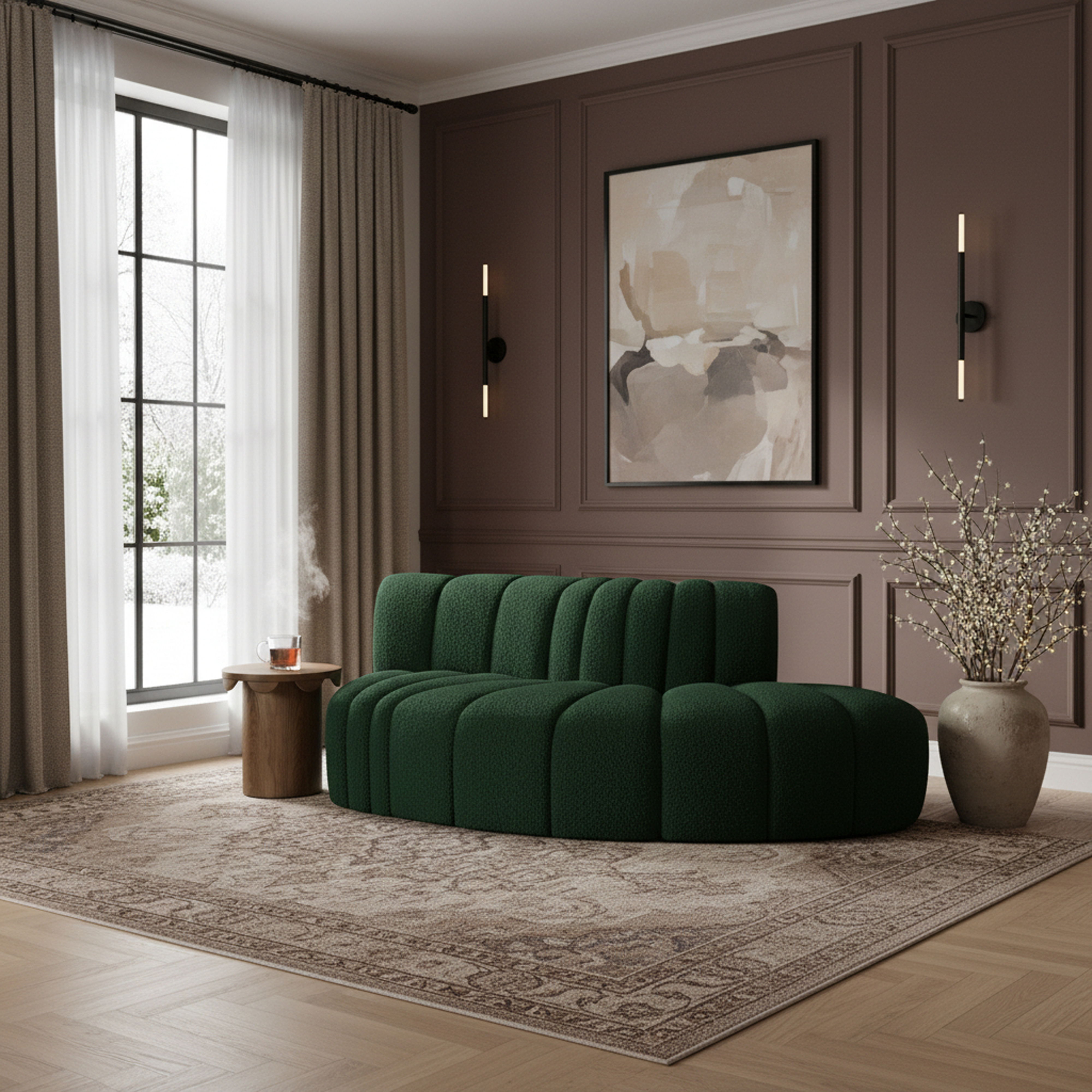 Arc - Boucle Fabric 3 Piece Modular Sofa - Green