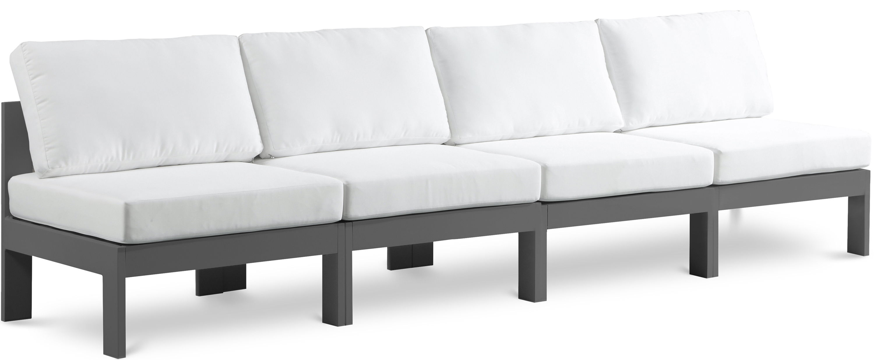 Nizuc - Outdoor Patio 4 Seat Armless Modular Sofa With Gray Frame - White
